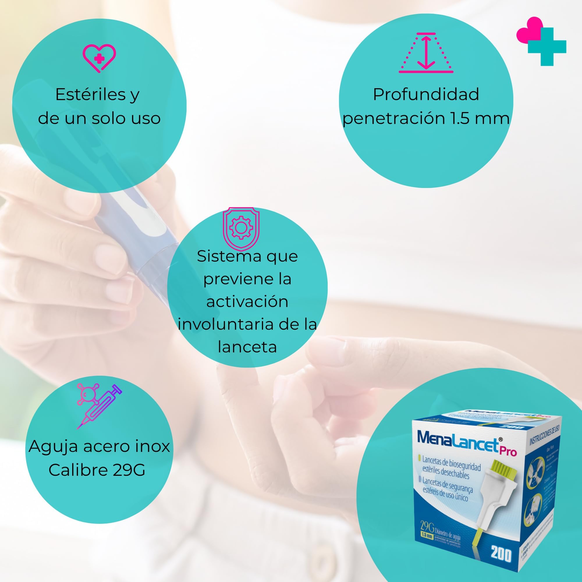 200 Unidades Lancetas Estériles Desechables 29G, Lancetas para Glucosa y Diabetes Estériles