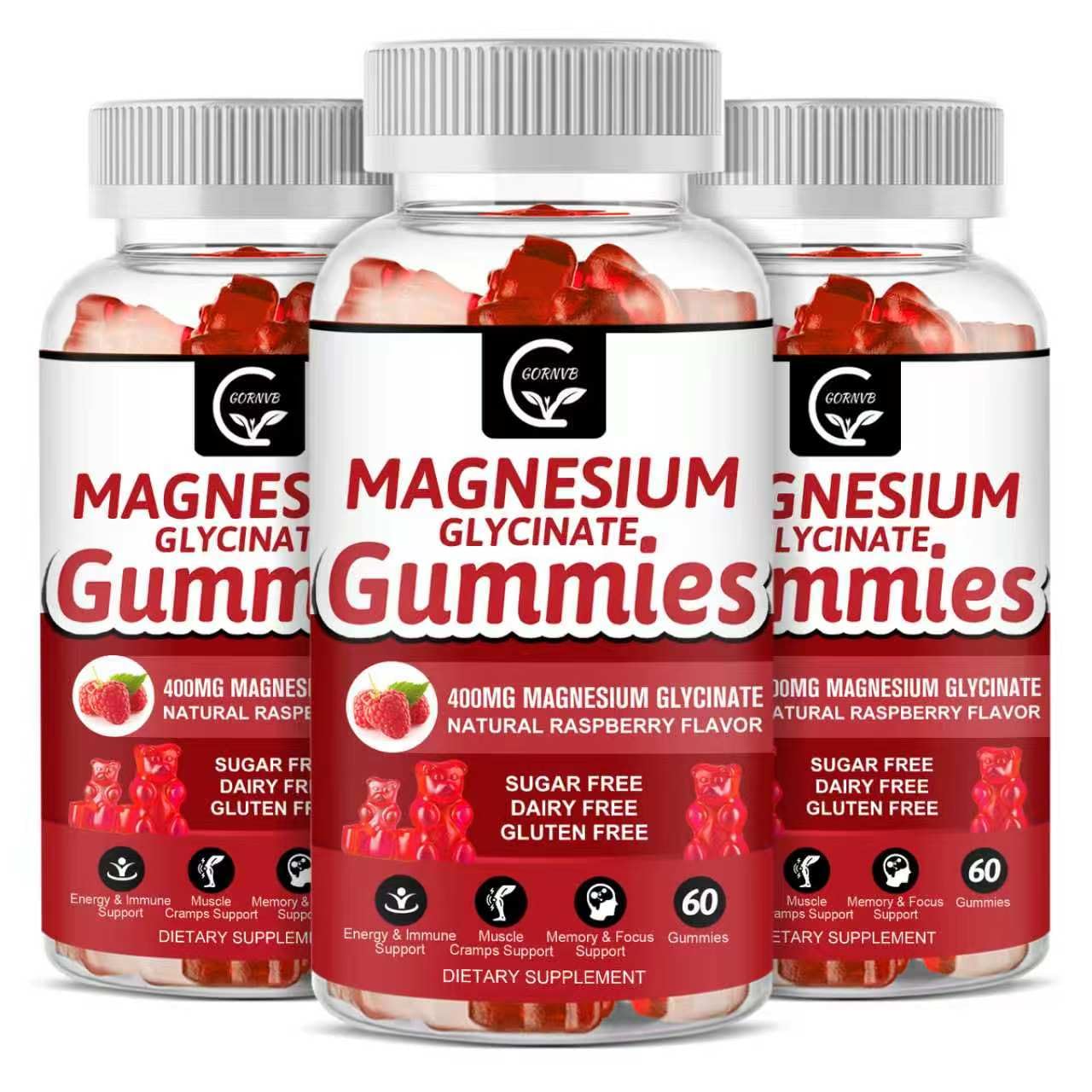 Magnesium Glycinate Gummies 400mg, Mg Potassium Supplement with Chelated Magnesium Malate Complex, Vitamin D, B6, and CoQ10, Supports for Memory, Calm, Mood & Sleep - 60 Count (Pack of 3) Raspberry 60 Count (Pack of 3)
