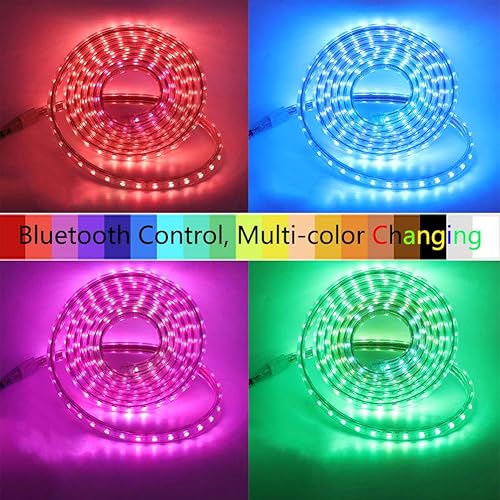 Miniatura 9 de Tira de luces LED, control Bluetooth RGB 110-120V SMD 5050 60 LEDSM tira de luz impermeable con control remoto IR de 20 teclas, funciona con sistema