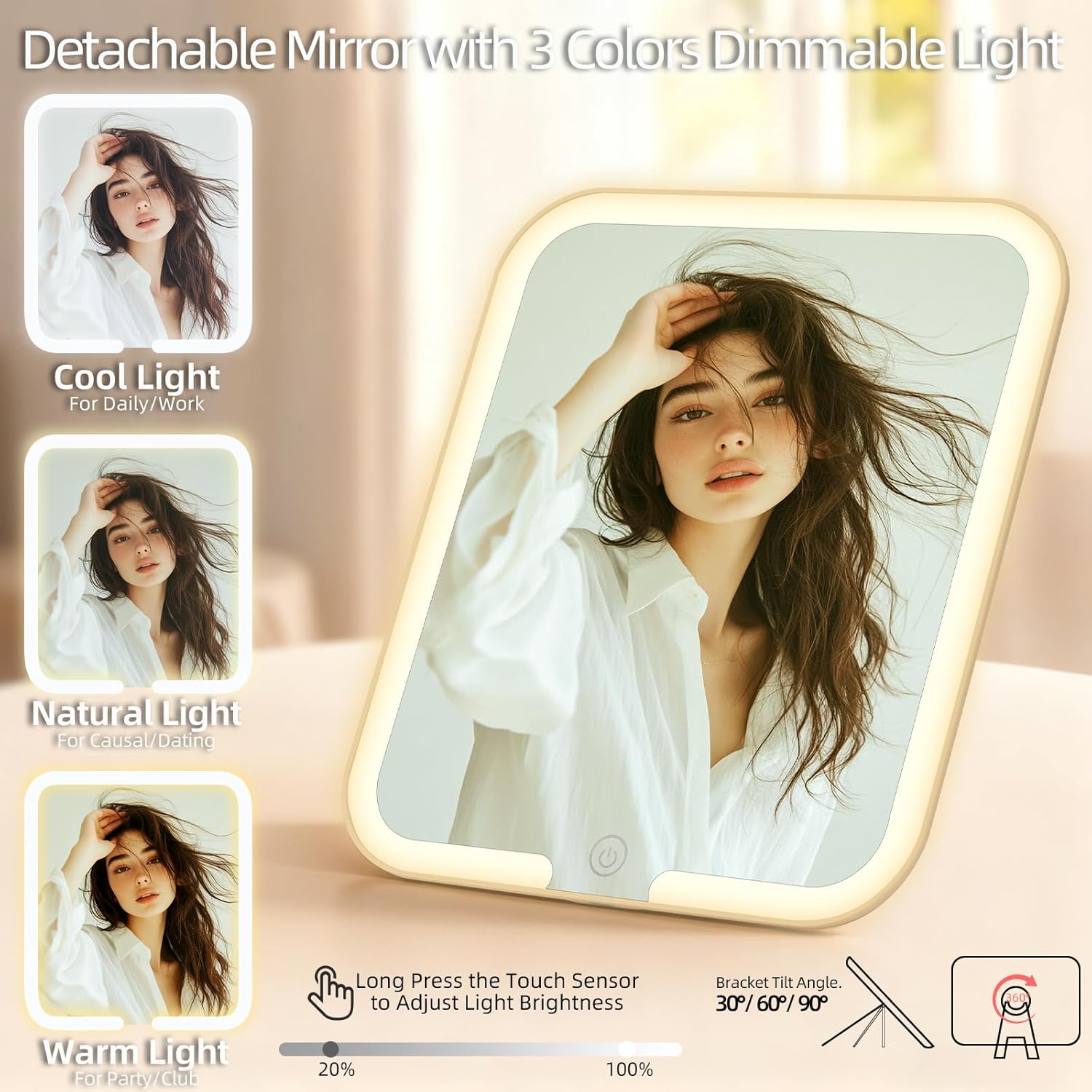 Travel Makeup Bag, Portable Makeup Case with LED Mirror, Removable Mirror with 3 Color Modes, 8 Adjustable EVA Dividers for Brushes Toiletry Jewelry Digital Accessories, Solid Black - Image 4