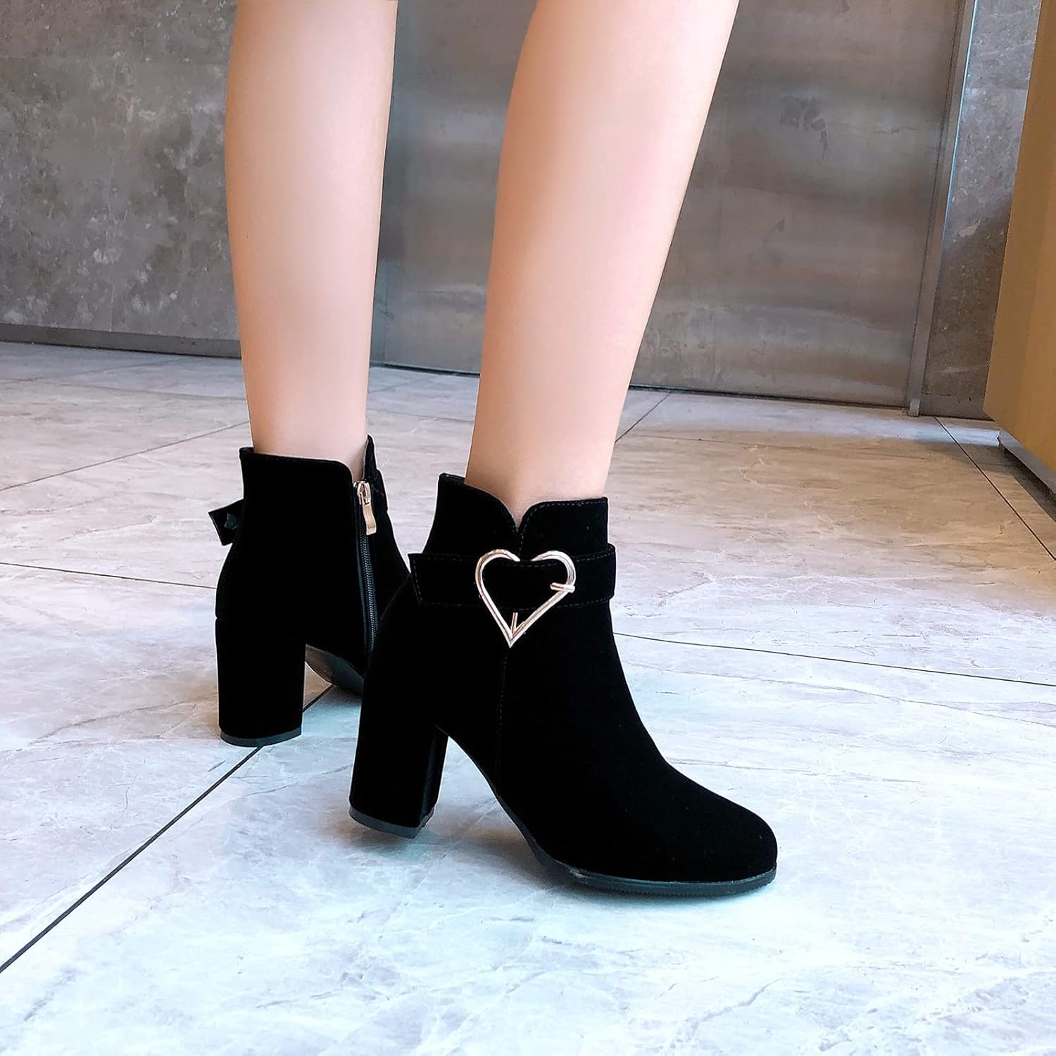 Block Heel Ankle Boots with Fashion High-Heeled for Women