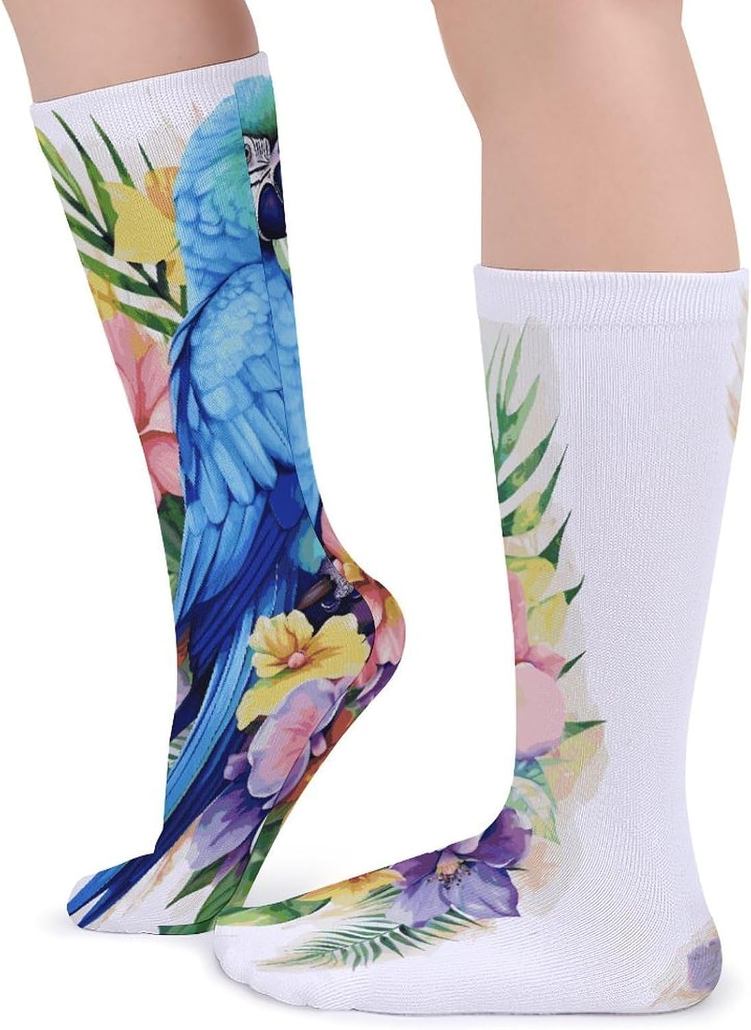 Blue Parrot in Flowers Crew Socks Soft Thermal Socks | Socks for Men Women-Casual Wicking,High Stocking for Sports Running-Long Thin Tube Sports Breathable