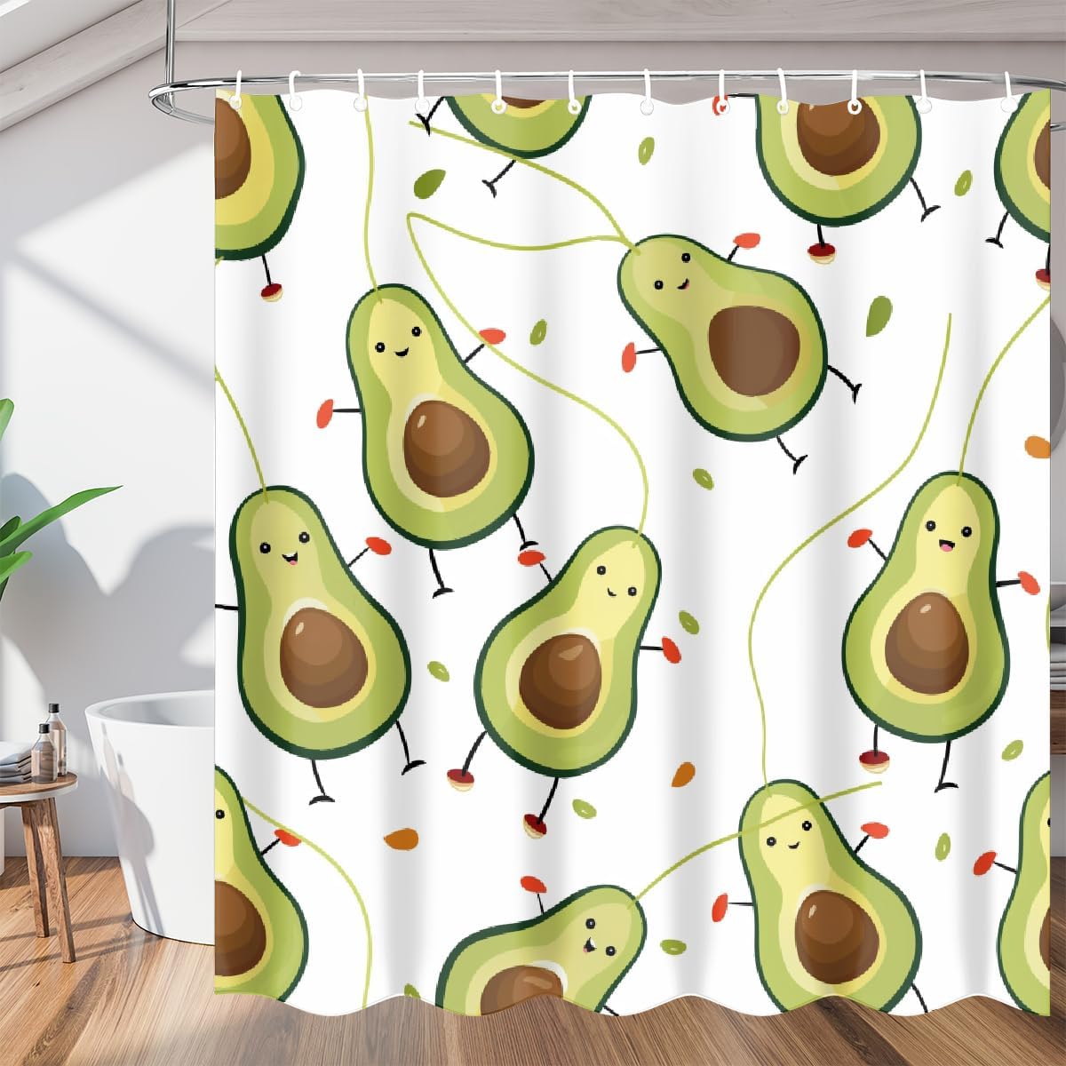 Shower Curtain with Hooks, Cute Avocado Cartoon Waterproof Polyester Fabric Shower Curtains 60" x 72" Machine Washable for Bathroom Bathtubs Decor Home