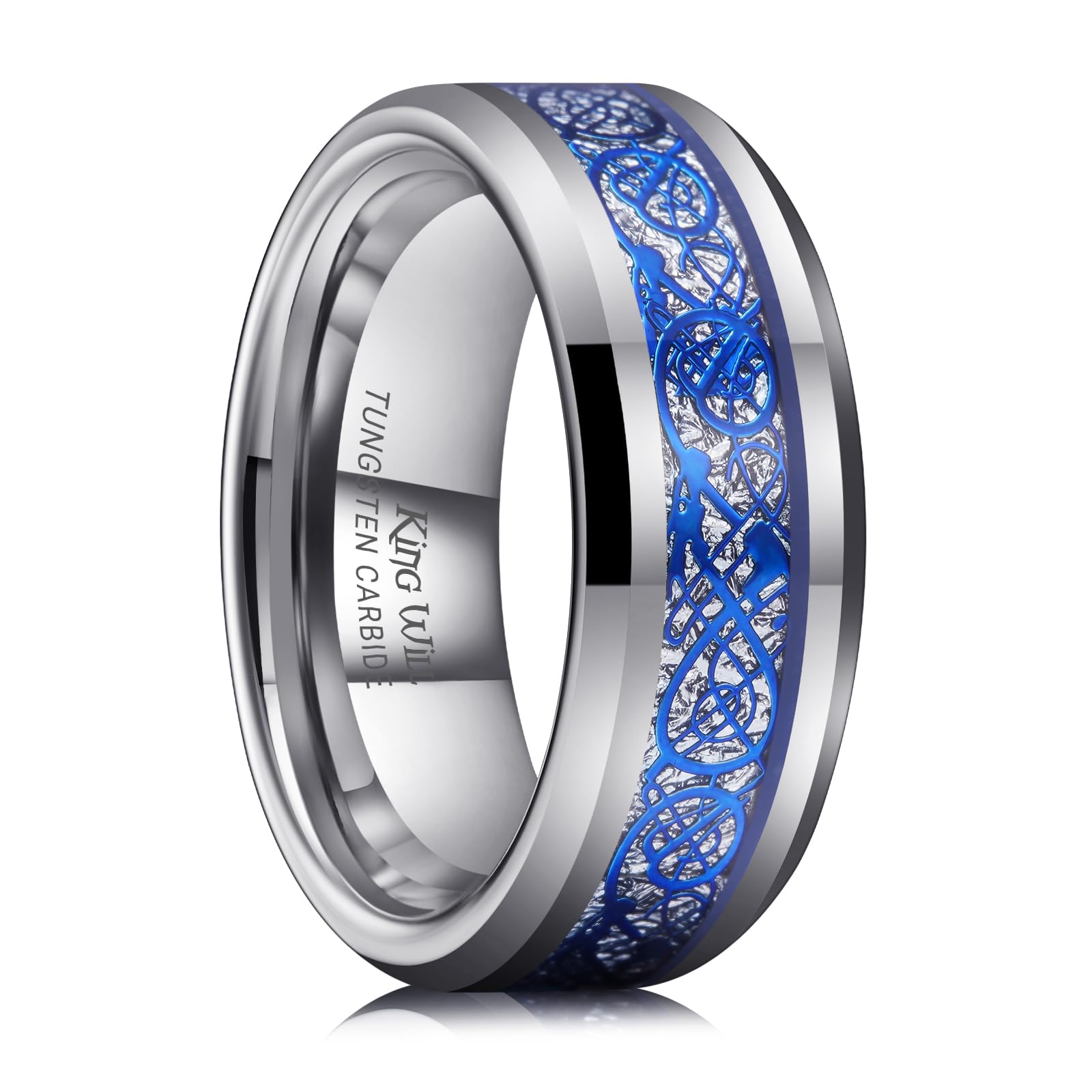 King Will Men's Dragon Celtic Tungsten Ring, 5/6/7/8mm Widths, Polished Beveled Edge Comfort Fit Carbide Wedding Band Promise Rings Size 4-16