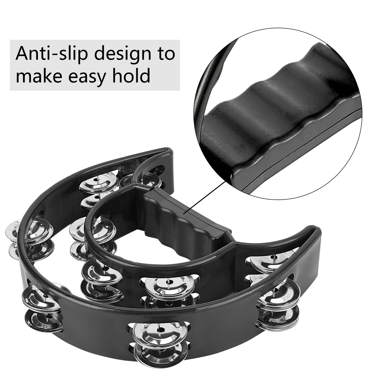 Musiin Double Row Metal Jingles Half-Moon Tambourine Versatile Percussion for Dynamic Performances(Black) - Image 3