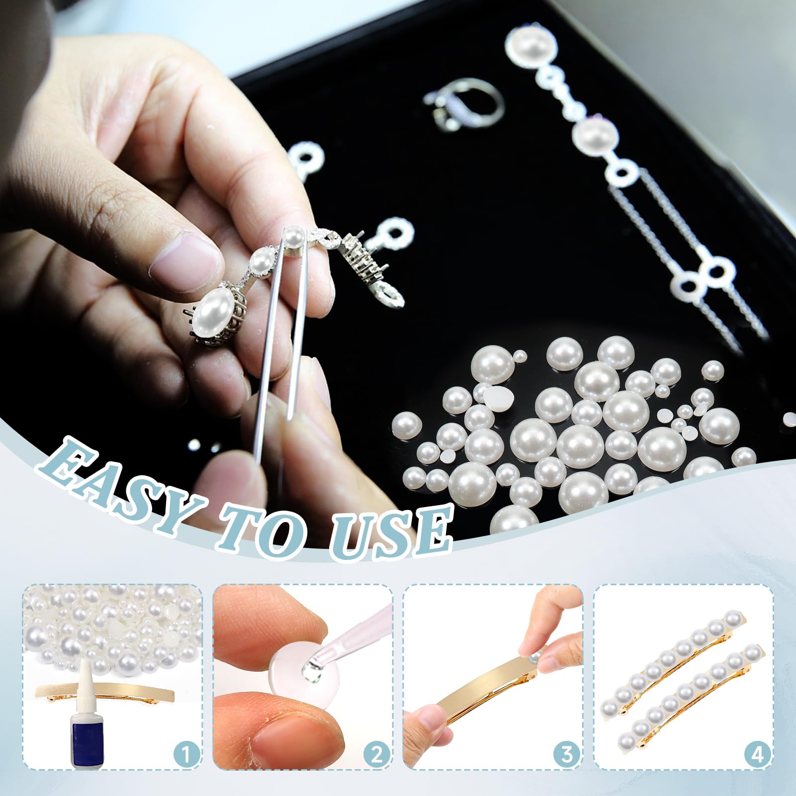 4 mm x 1000 stuks kralen met platte achterkant, halfronde kralen, platte rug, losse kralen, glans, kunstparels, halve kralen om te knutselen, decoratieve parels voor doe-het-zelf manicure