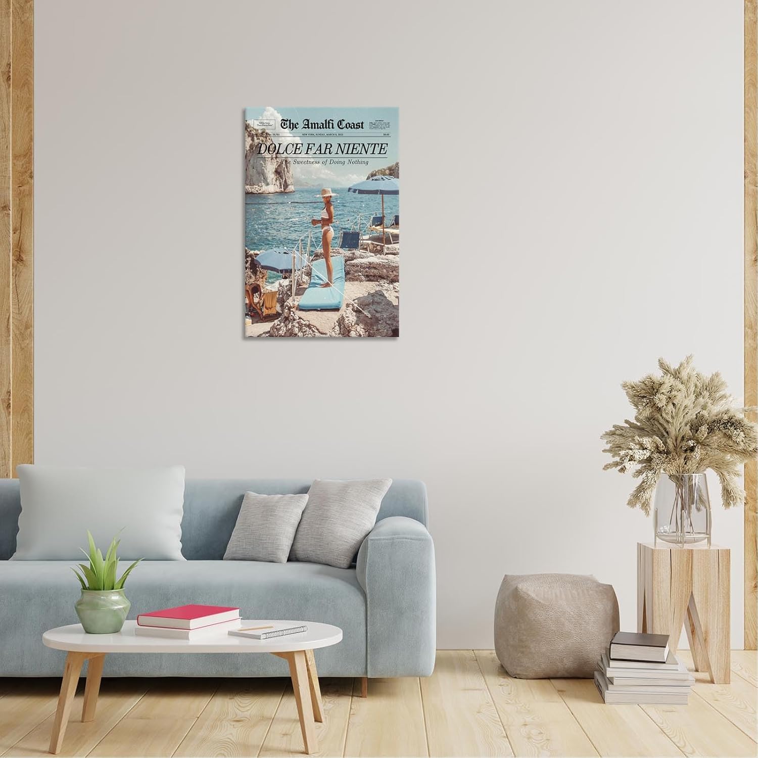 Trendy Newspaper Canvas Wall Art Dolce Far Niente The Sweetness Of Doing Nothing Poster Summer Beachy Magazine Aesthetic Prints Painting For Bedroom Dorm Wall Decor 16x24in Wframed