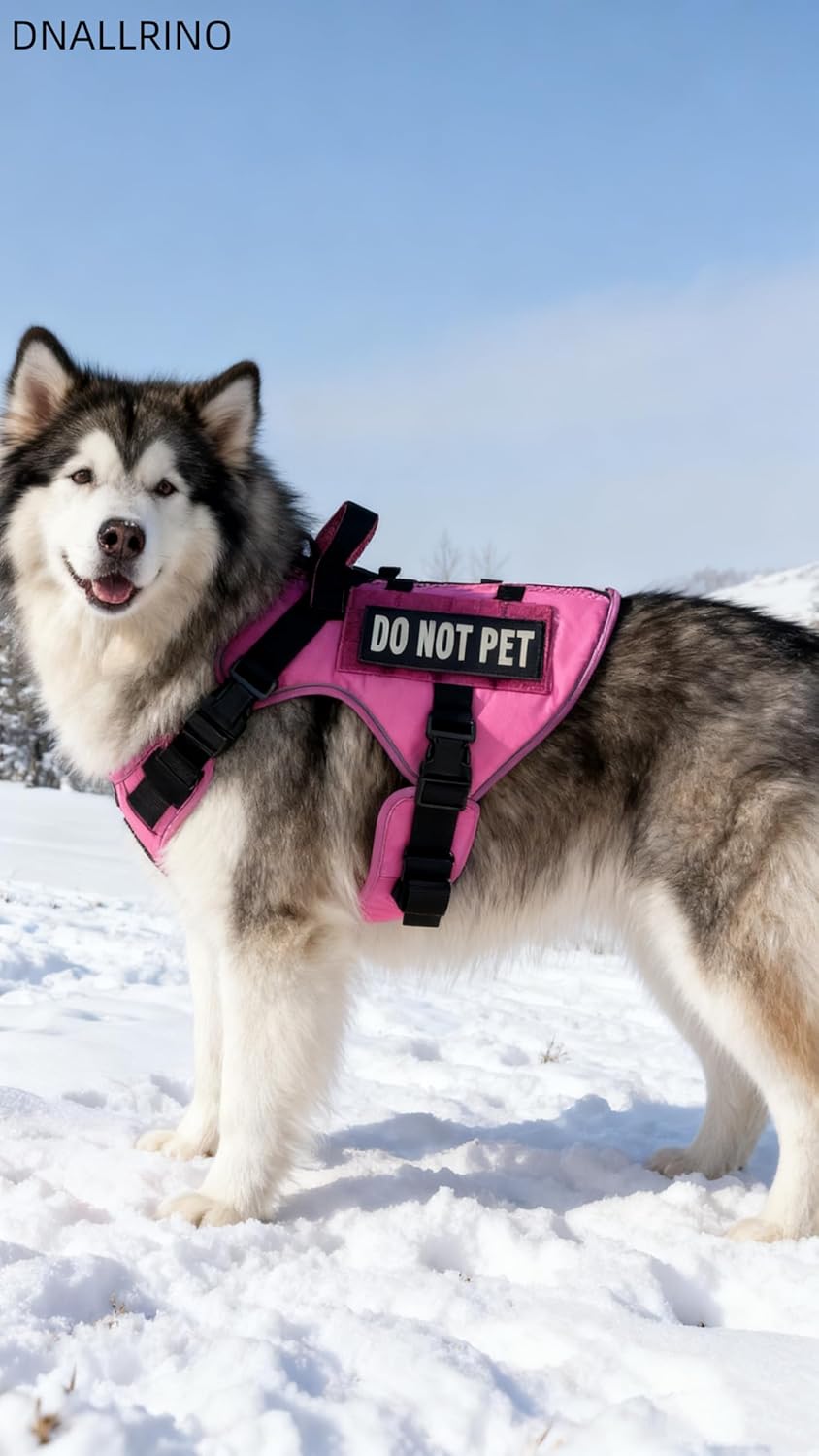 Tactical Dog Harness for Large and XL Breeds, Air Dog Vest No Pull with Reflective Do Not Pet Patches, Breathable Dog Molle Vests for Training Walking Hunting Pink