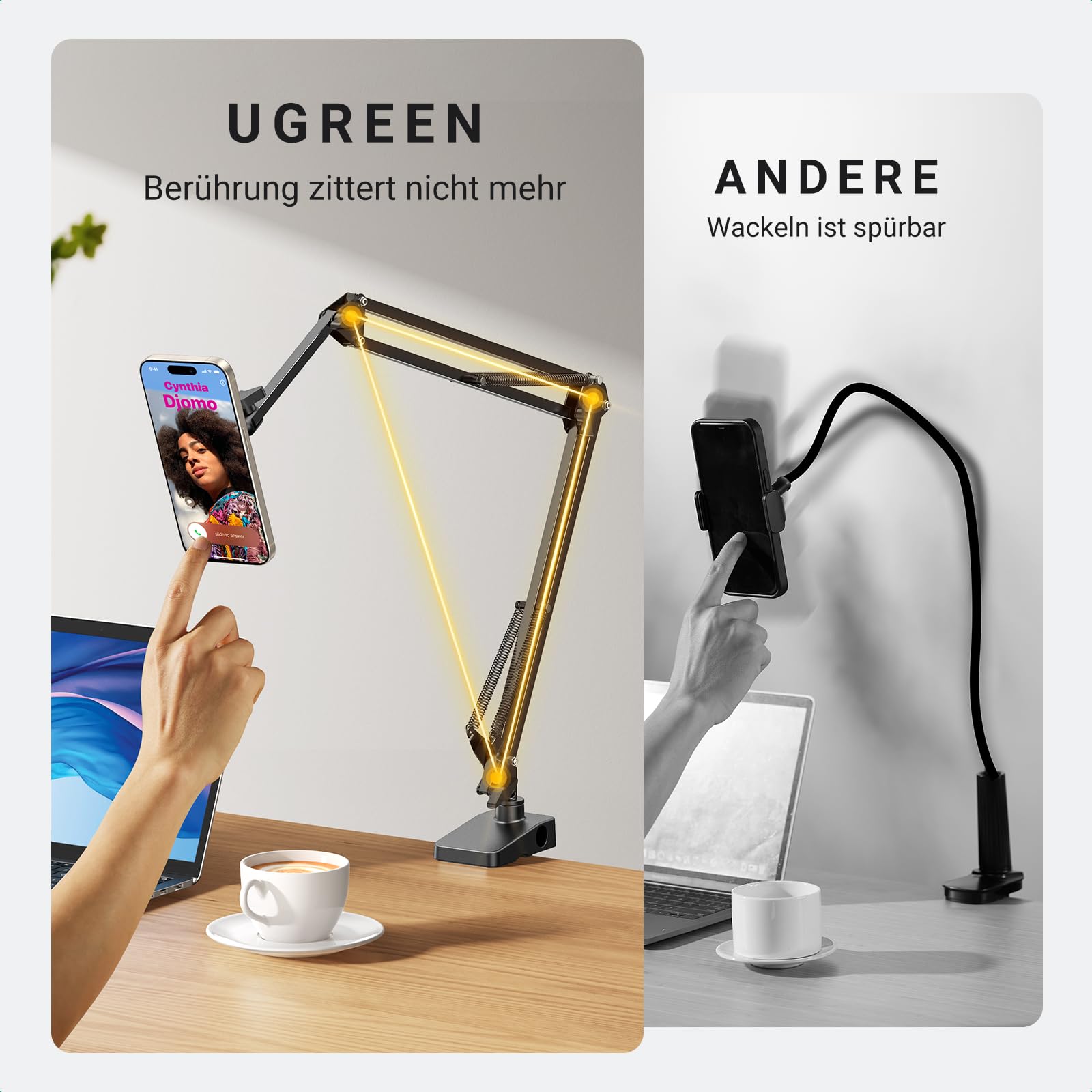 UGREEN Magsafe Handyhalterung Bett, Magnetisch Schwanenhals Handyhalter mit Metallringe, Verbesserter Stabiler Arm, Handy Ständer Kompatibel mit iPhone 17 16 15 14 13 12 Pro Max und Magsafe Hülle