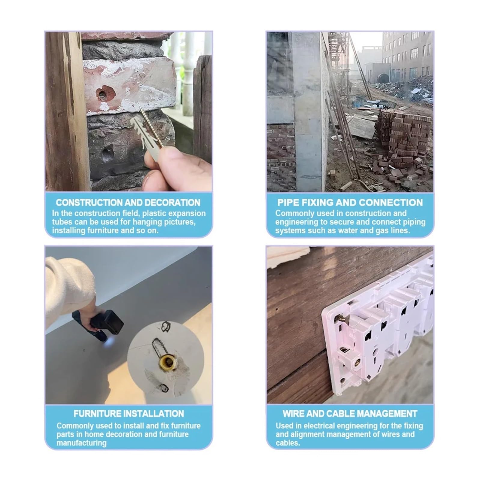 tubo de expansión de plástico, tacos de pared, Paquete surtido de anclajes pared tubo expansión plástico M5-M14(M5x25 (2000pcs))