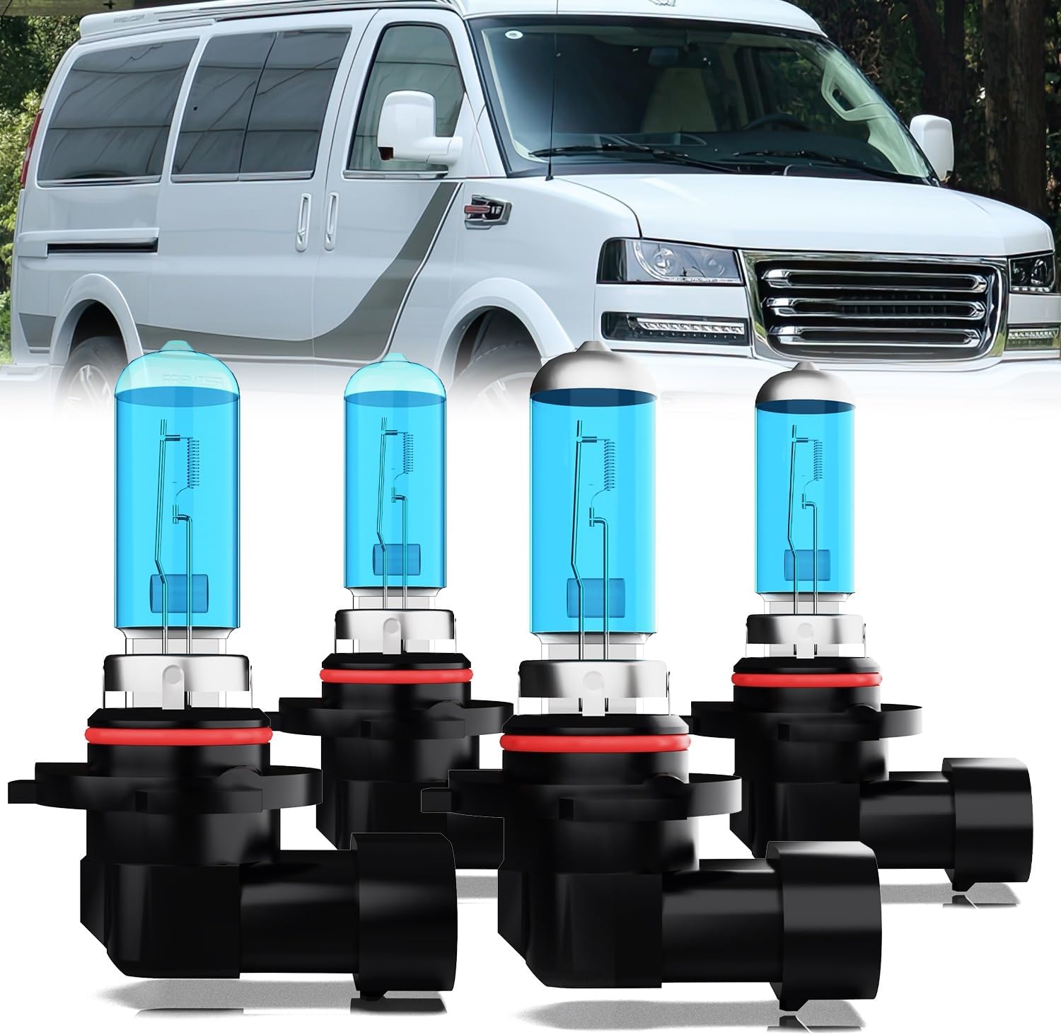 Headlight Bulbs Compatible With GMC Savana 2500 3500 1996-2018, 9005 High Beam + 9006 Low Beam Halogen Light Bulb Combo, Super Bright 6000K White, Plug and Play, Pack of 4
