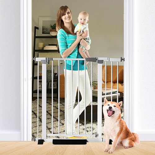 30 Inch Tall Baby Gate Auto Close Dog Gate Adjustable 29.92''-43.71'' Wide Pressure Mounted Walk Through Swing Pet Gate for Doorways (29.92''-43.71'' Wide)