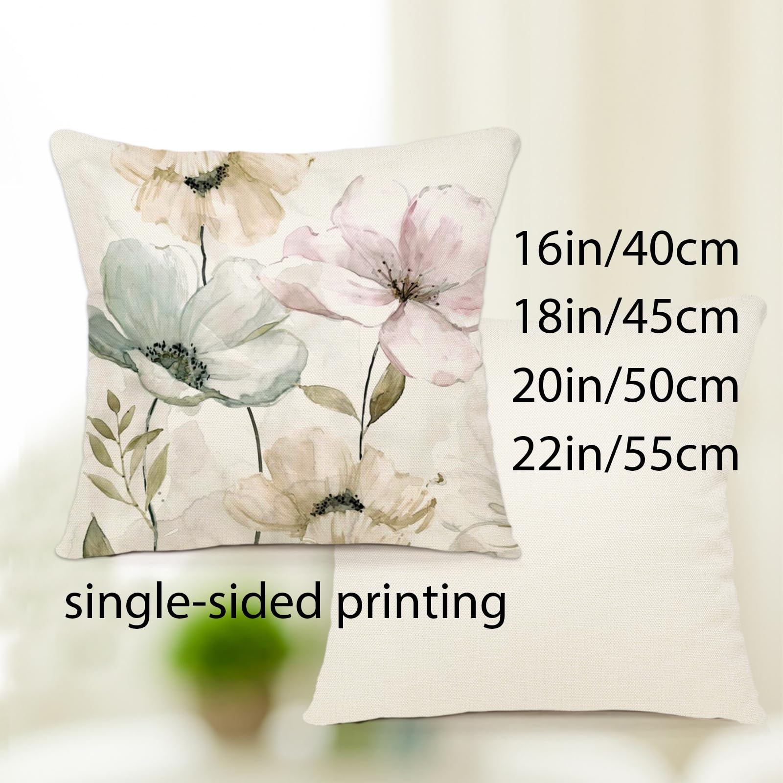 ZWJD Blumen Kissenbezug 40x40 4er Set Outdoor Kissen Dekokissen Leinen Kissenhülle Kissenbezüge Florales Aquarellgemälde Kissenhüllen für Sofa Wohnzimmer Zierkissen 40x40cm