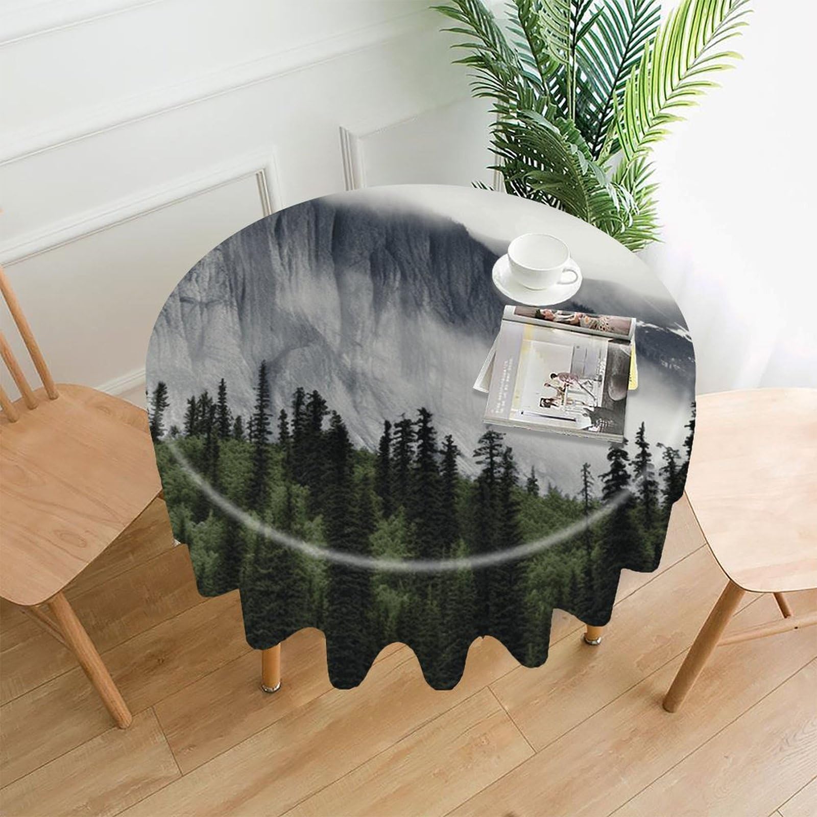 FodPand Canadian Smokey Mountain Cliff Round Tablecloth - 60 Inch Premium Polyester Table Cloth, Fashion Wrinkle Resistant Decorative Table Cover for Dining Kitchen Party Buffet Tables