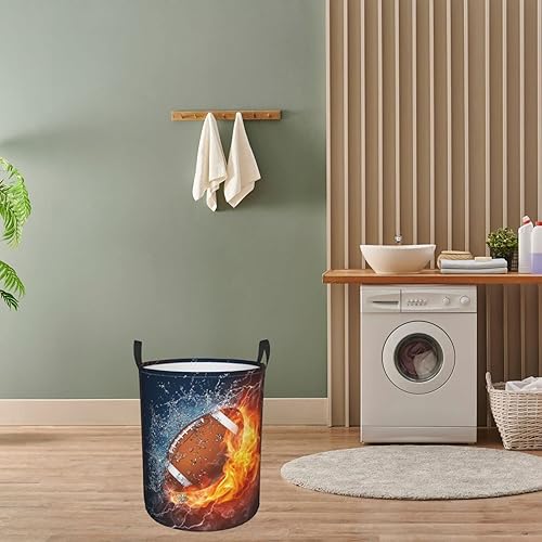 Miniatura 6 de Dujiea Cesta de lavandería redonda de pelota de fútbol en fuego y agua, plegable con asa, bolsa de almacenamiento de lona para ropa sucia,