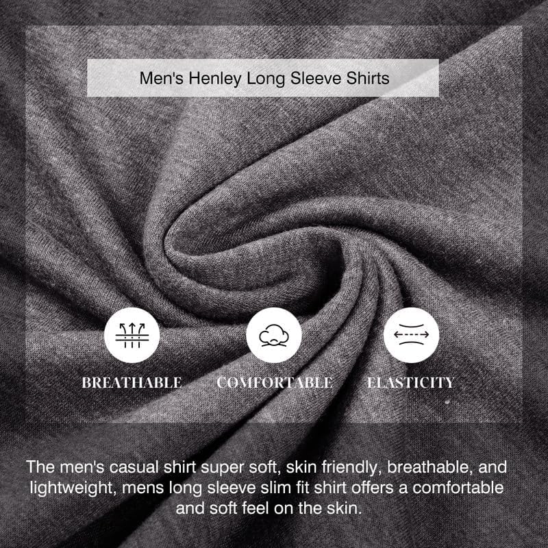 Mens Henley Long Sleeve Shirts Fall Lightweight Sweatshirts Casual V Neck Slim Fit Pullover T-Shirt - Image 5