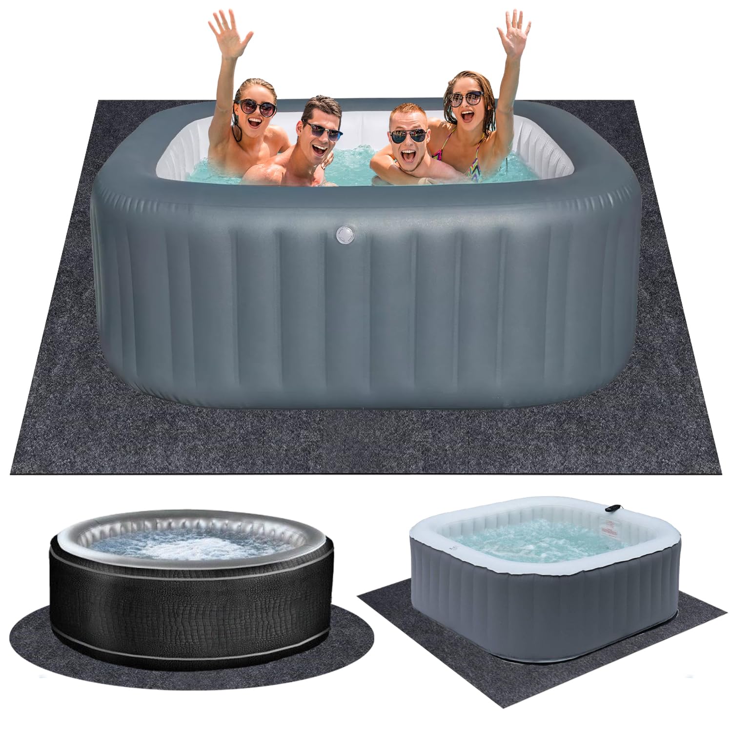 80 Inch Diameter Square Hot Tub Mat, Large Washable Floor Protection Mat, Waterproof Non-Slip Backing, Portable Spa Pool Accessory for Hot Tubs, Outdoor and Indoor Hot Tubs