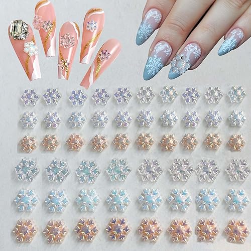 ONPRESS 150Pcs Colorful Snowflake Christmas Nail Charms Ice-Transparent Aurora Winter