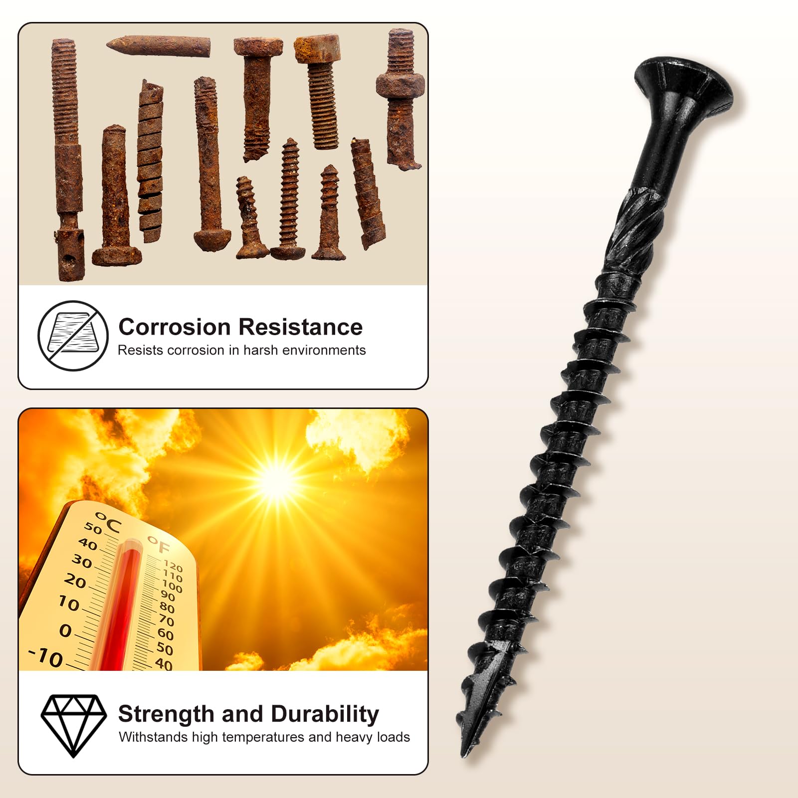 METALLIXITY Deck Screws (#8x2") 100Pcs, Carbon Steel Wood Screw Decking Screws Epoxy Coated with T25 Torx Drive Head - Image 4