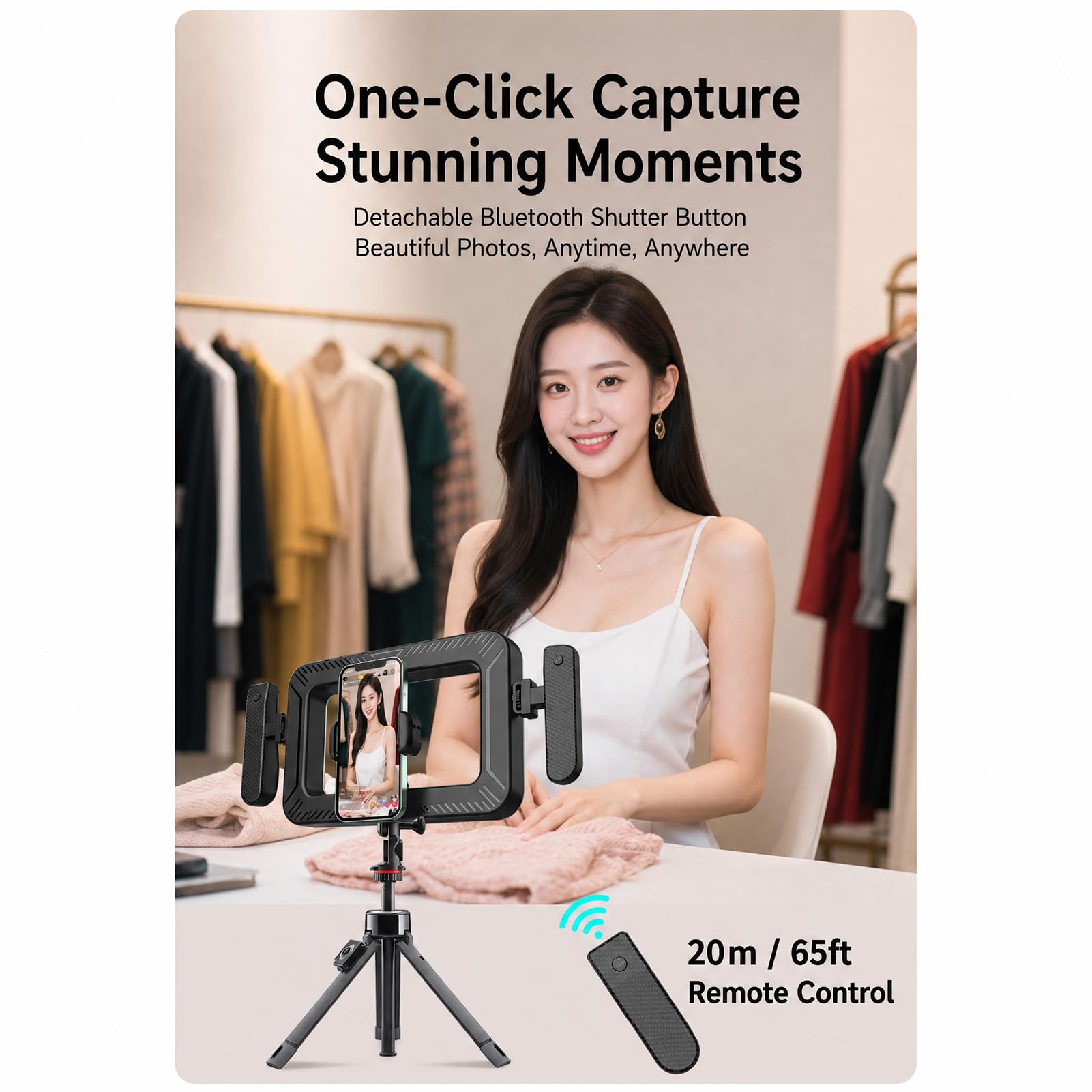 Impianto Video per Smartphone con Luce LED 2900K–7000K (Negro) | Stabilizzatore per Telefono Cellulare con 2 Supporti per Scarpe Fredde, Fori per Viti, Telecomando per Vlogging