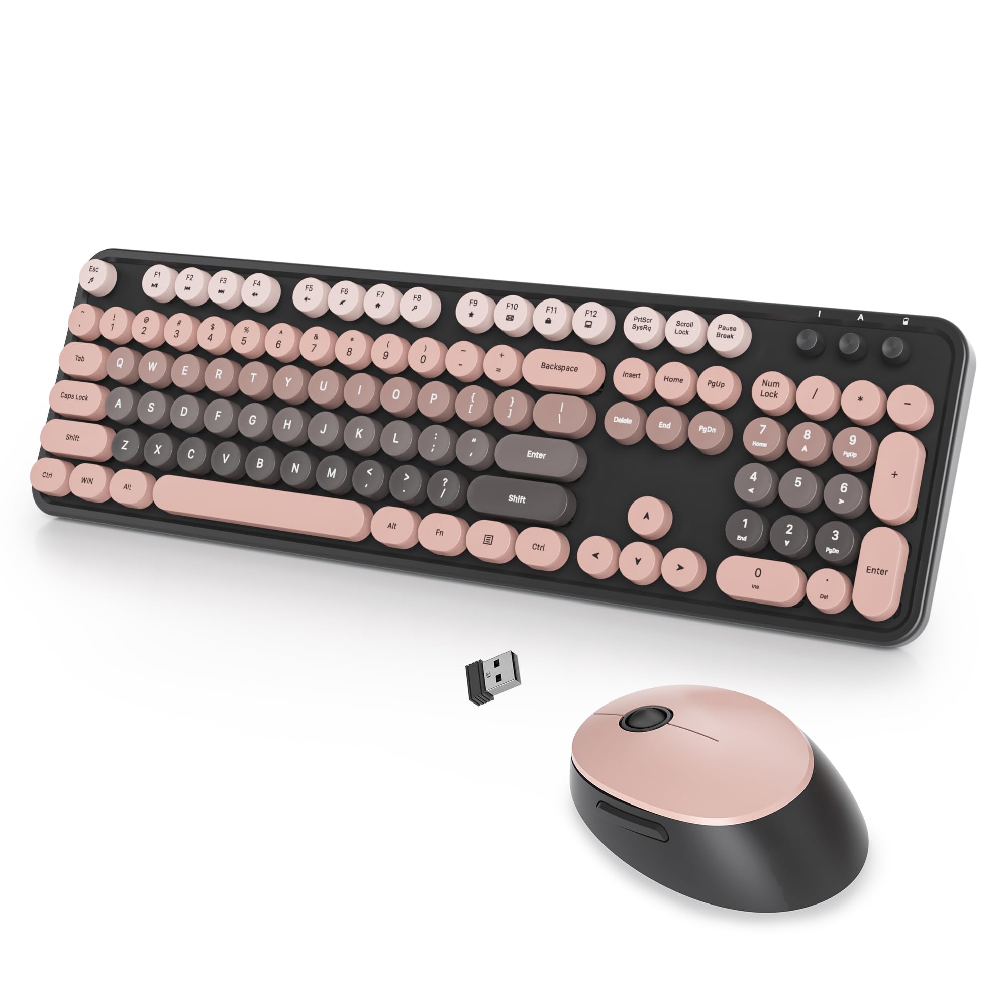 SbocKeeb Wireless Keyboard and Mouse Set, Retro Typewriter, 2.4GHz Full Size 104-Key Cute Keyboard with Number Pad, Colorful Keyboard with Round Keycaps for Windows PC Laptop(Raspberry)-image-27
