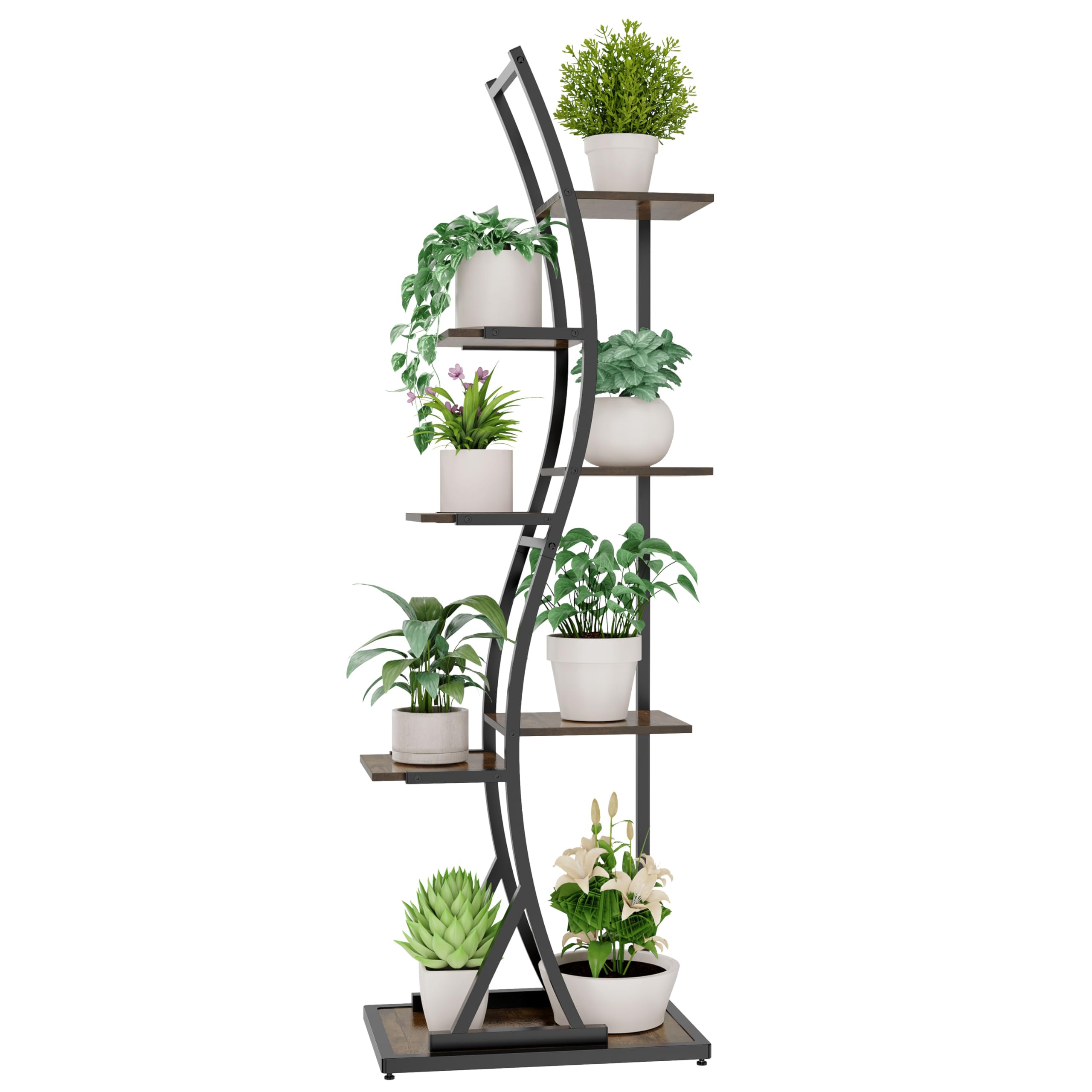 Ribelli 7-stufiger Metall-Pflanzenständer 160cm, Wellenförmiges Pflanzenregal mit Kippschutz, Hoch Blumenständer Pflanzentreppe Blumentopfständer für Balkon Wohnzimmer