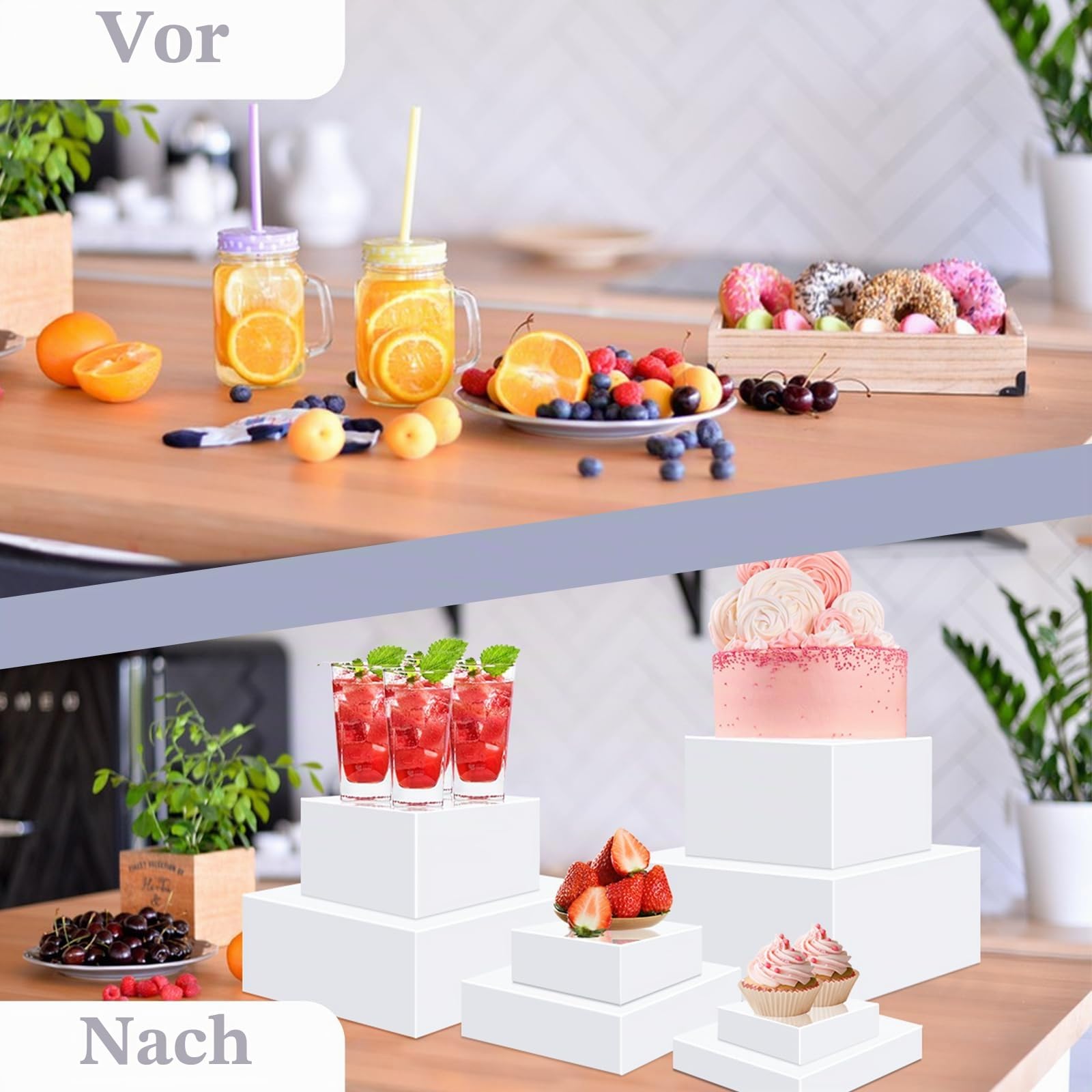 BINBE Acryl-Ständer für die Ausstellung, weiße Acryl-Würfelbox, Dessert-Ständer mit hohlen Böden, 8 verschiedene Größen, Produkt-Erhöhungen für Party-Dekoration, 8 Stück (Würfel 8)