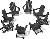 Vista 19 de Juego de sillas Adirondack plegables KINGYES de 2, Silla plegable Adirondack de HDPE para todo clima, Café