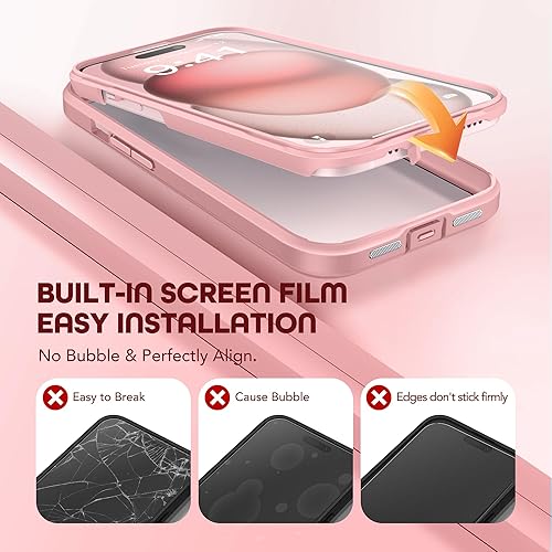 Miniatura 5 de Funda compatible con iPhone 15 Plus, con protector de pantalla de vidrio templado 9H integrado y protección de cámara mejorada, funda a prueba de