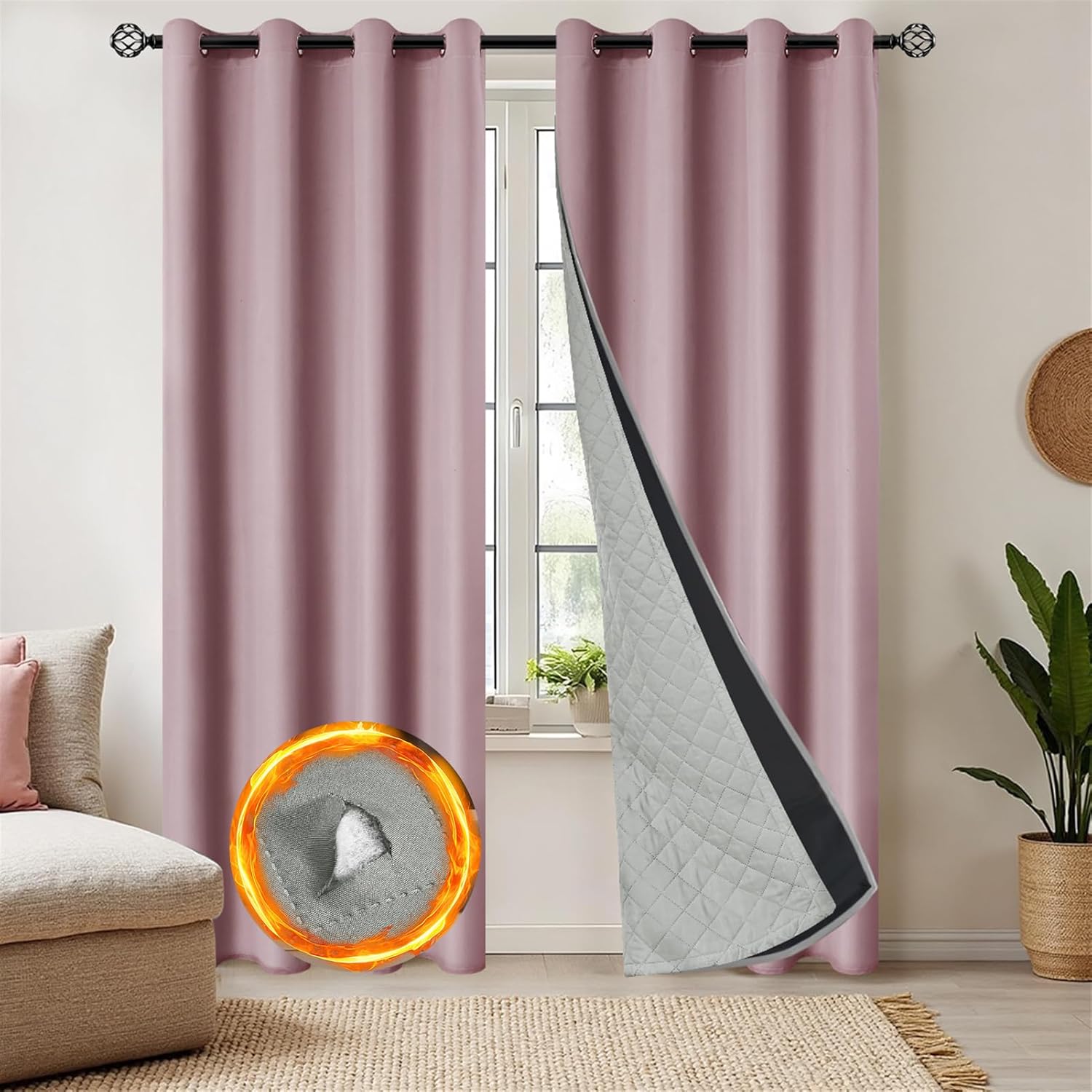 Blackout Curtains, Thermal Insulated 3 Layers Quilted for Bedroom Living Room, 100% Room Darkening Blackout Curtains 1 Panel, Grey, 52"x84"