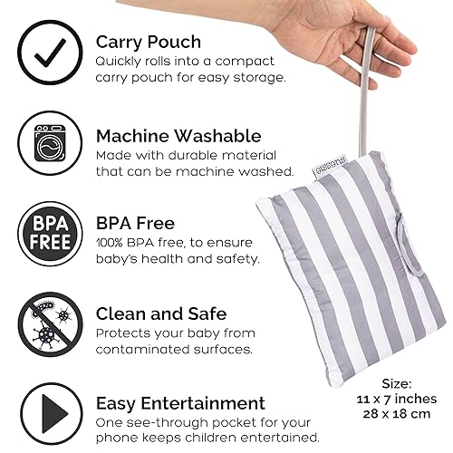 Miniatura 5 de Suessie Funda para carrito de compras y funda para silla alta con almohada de soporte, rayas grises y blancas con cojín