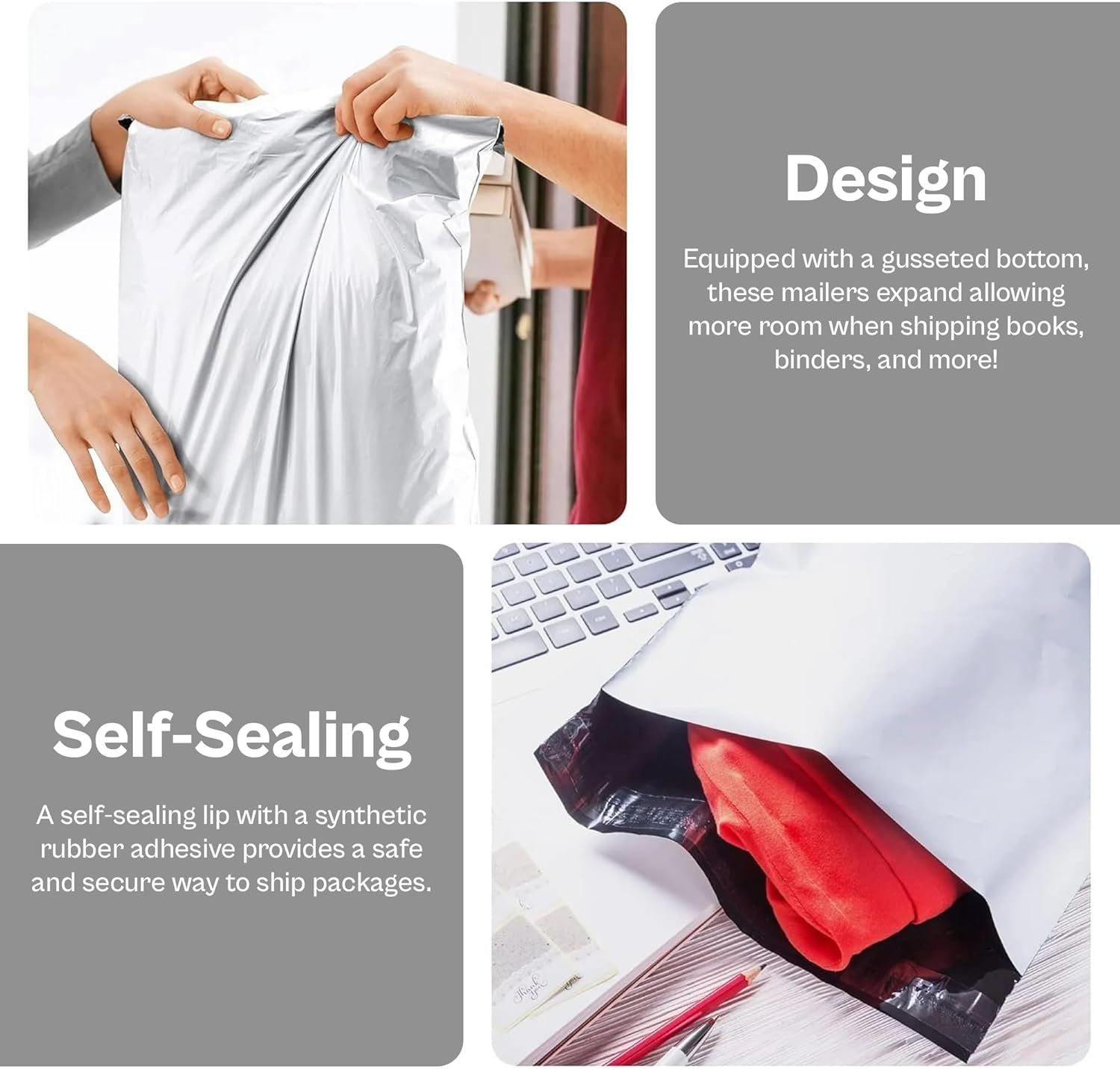 PSBM 13500 PCS 15 x 20 Inch White Expansion Poly Mailer, Self Seal Expandable Gusseted Shipping Envelope, Ideal for Packing and Shipping Cloths, Documents, Books, Gifts, Jewelry and More