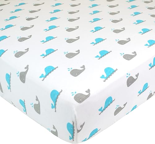 American Baby Company Sábana bajera ajustable para cuna de 28 x 52 pulgadas, suave, transpirable, neutro, 100% algodón, ballena, para niños y niñas,
