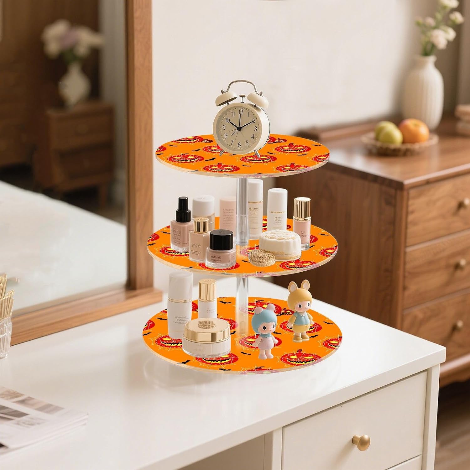 Spiderweb Bats Pumpkin Halloween 3 Tier Acrylic Cupcake Stand, Cupcake Stand for 34 Cupcakes for Weddings, Christmas,Holidays,Parties,Birthday,Printed Cupcake Tower 23300937