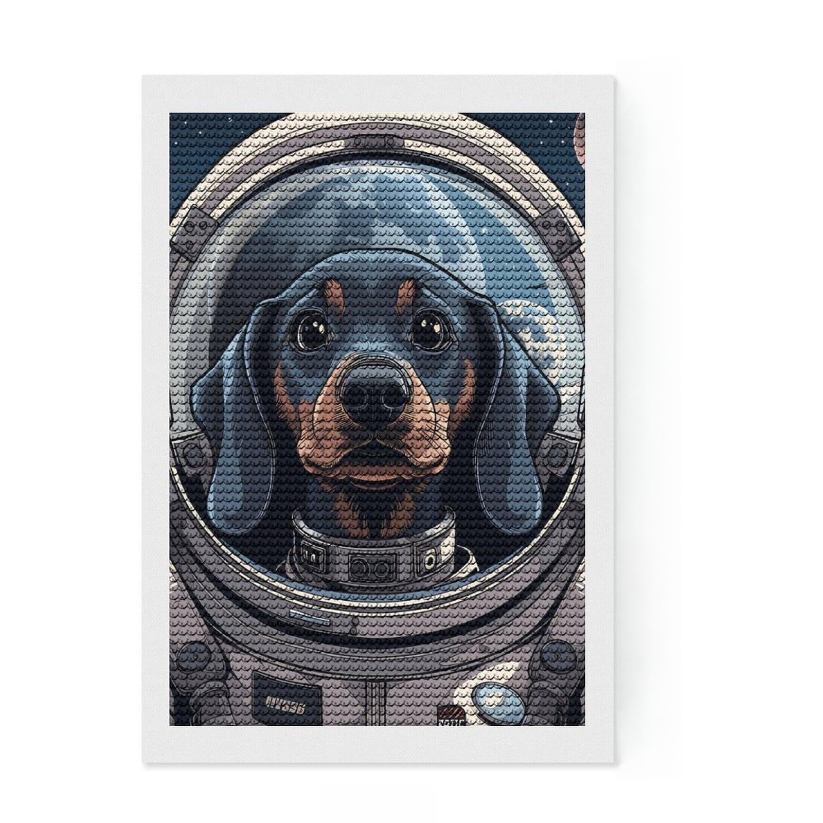 Junmoney Dachshund Dog Astronaut Diamond Painting Set 8"x12", Aesthetic Room Decor, Vintage Style Decor, Creative Hobby, Decorative Artwork