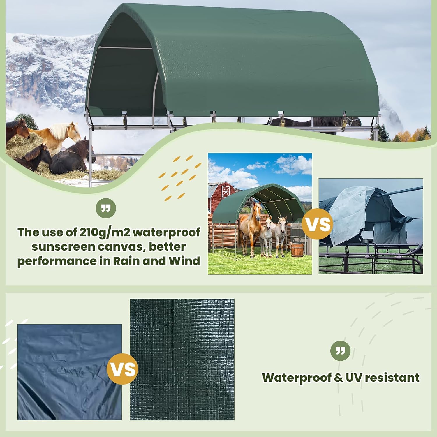 YOLENY 10'x10' Corral Shelter, Green, Heavy Duty Round Style Canopy, Waterproof and UV Treated Universal Cover, Easy Assembly Stable and Agricultural Storage and Shade Shed Kit for Livestock