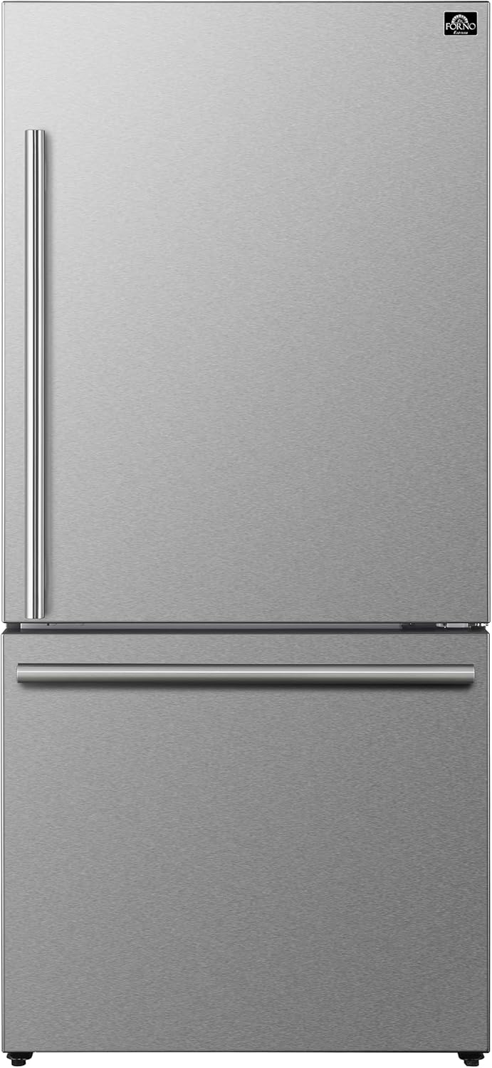 Forno 31″ Milano Espresso Refrigerator with Bottom Freezer – 17.2 cu. ft Counter Depth Refrigerator – Stainless Steel Fridge with Touch Control & LED, Adjustable Door Bins and Crisper Drawer Forno 31″ Milano Espresso Refrigerator with Bottom Freezer – 17.2 cu. ft Counter Depth Refrigerator – Stainless Steel Fridge with Touch Control & LED, Adjustable Door Bins and Crisper Drawer