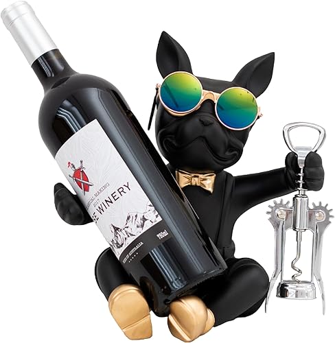 Juju Bulldog - Soporte para vino y cuenco para llave para mesa de entrada, bandeja decorativa única para decoración del hogar, soporte para botellas