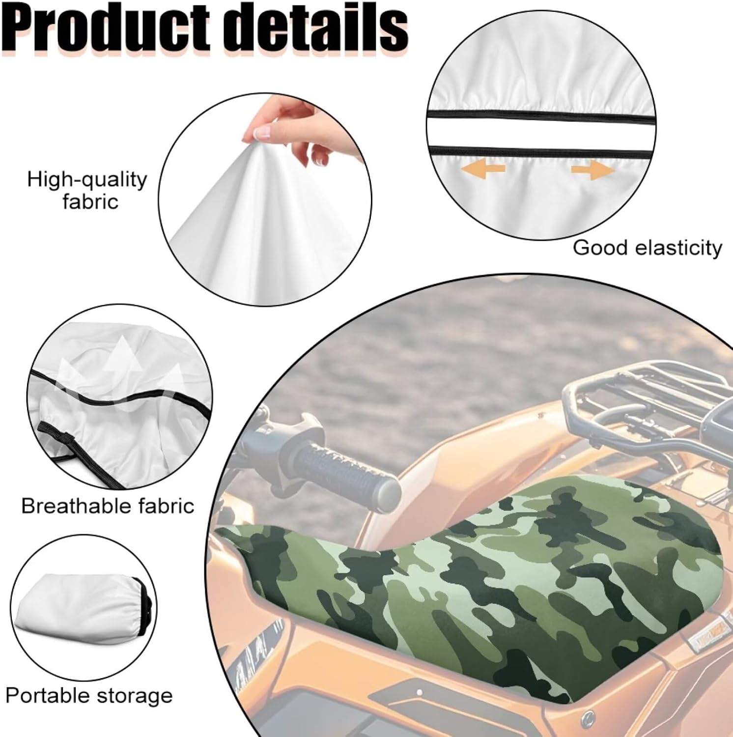 Howilath Green Camouflage ATV Seat Cover Waterproof Polyester 4-Wheeler Seat Covers Motorcycle Cushion Protective for Polaris Sportsman 570 450 850, Polaris Scrambler 400 500 850 1000