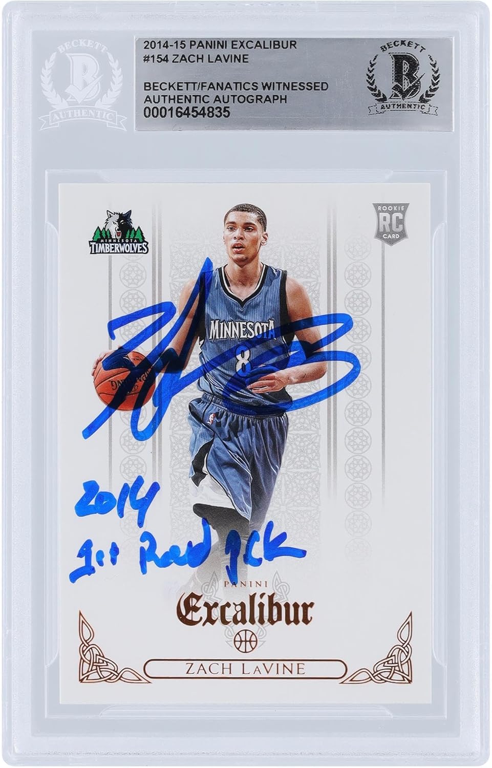 Zach LaVine Minnesota Timberwolves Autographed 2014-15 Panini Excalibur #154 Beckett Fanatics Witnessed Authenticated Rookie Card with "2014 1ST Round Pick" Inscription - Basketball Slabbed