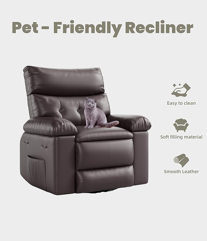 Sillón Reclinable Manual Cuero Sintético Marrón miniatura 7
