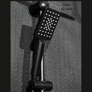 Modern Shower System Set, Top Shower Head and Hand Shower, Brass Router, Stainless Steel, ABS Soap Dispenser (CKSIYAH NERO)