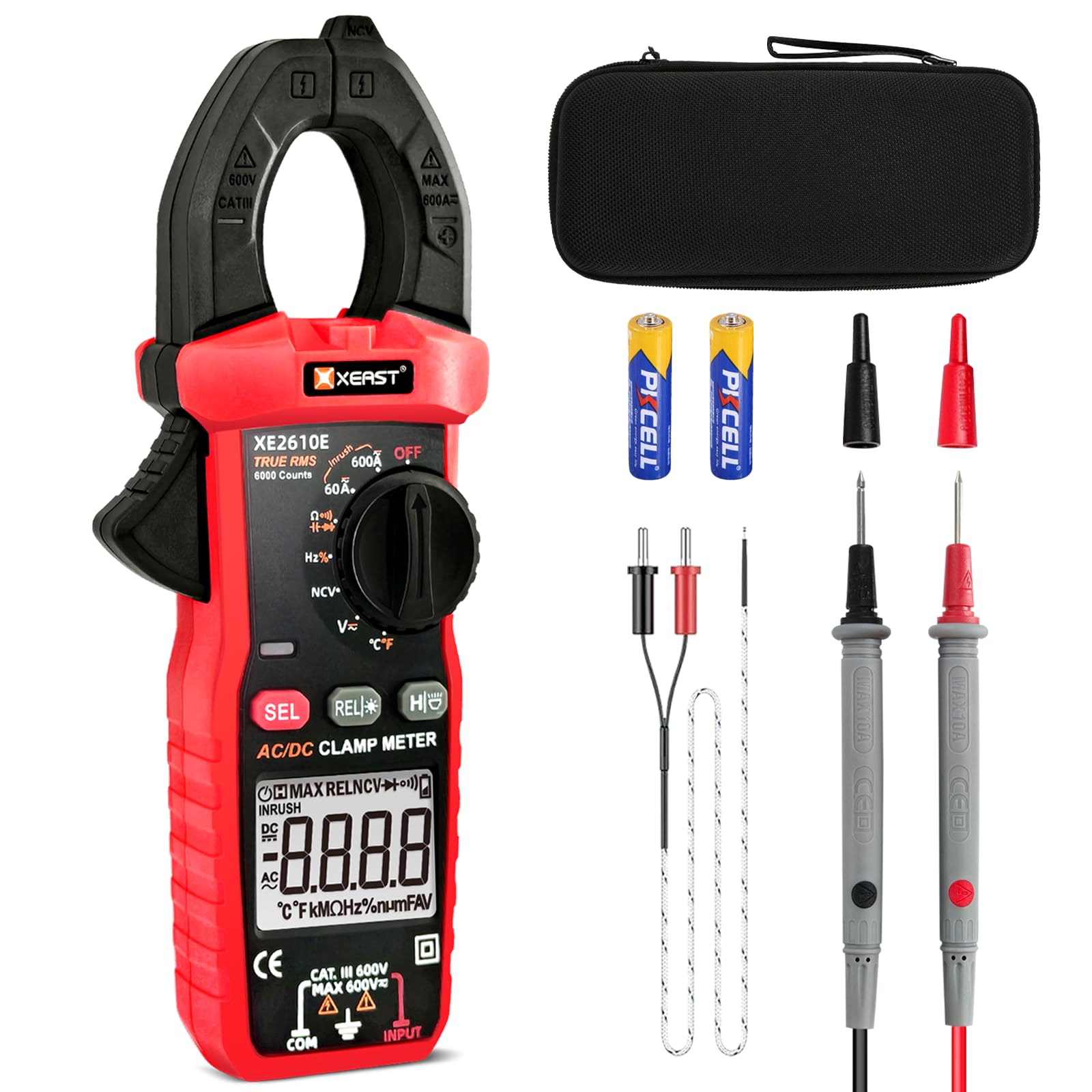 Inrush Digital Zangenmessgerät, TRMS Multimeter 6000 Zählungen, Auto-Ranging, misst AC/DC Strom, Spannung, Kapazität, NCV, Frequenz, Live Wire, Widerstand, Diode, Durchgang – AC/DC Stromzange
