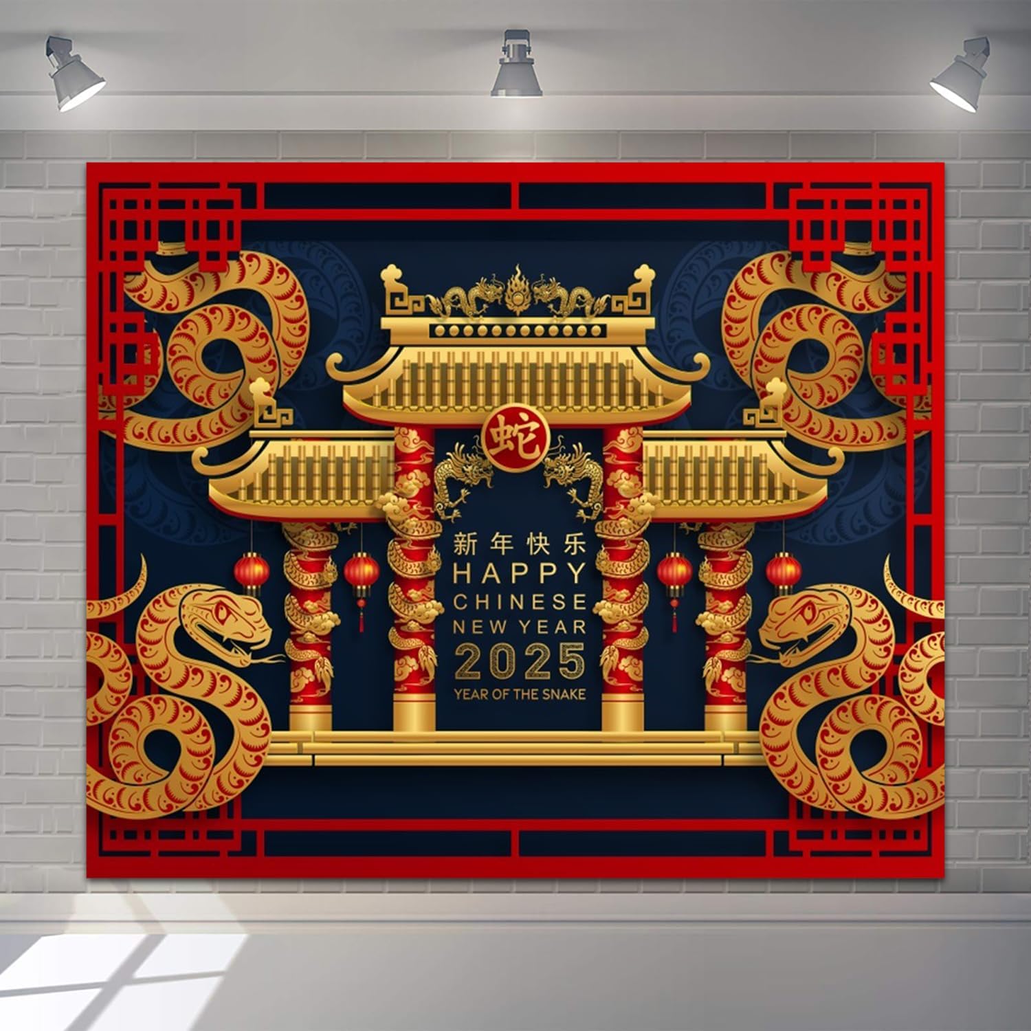 10x8ft Vinyl 2025 Year of The Snake Backdrops for Photoshoot Happy Chinese New Year Photography Backdrop Traditional Archway Snake Photo Backdrop Spring Festival Party Background Decor Booth Props