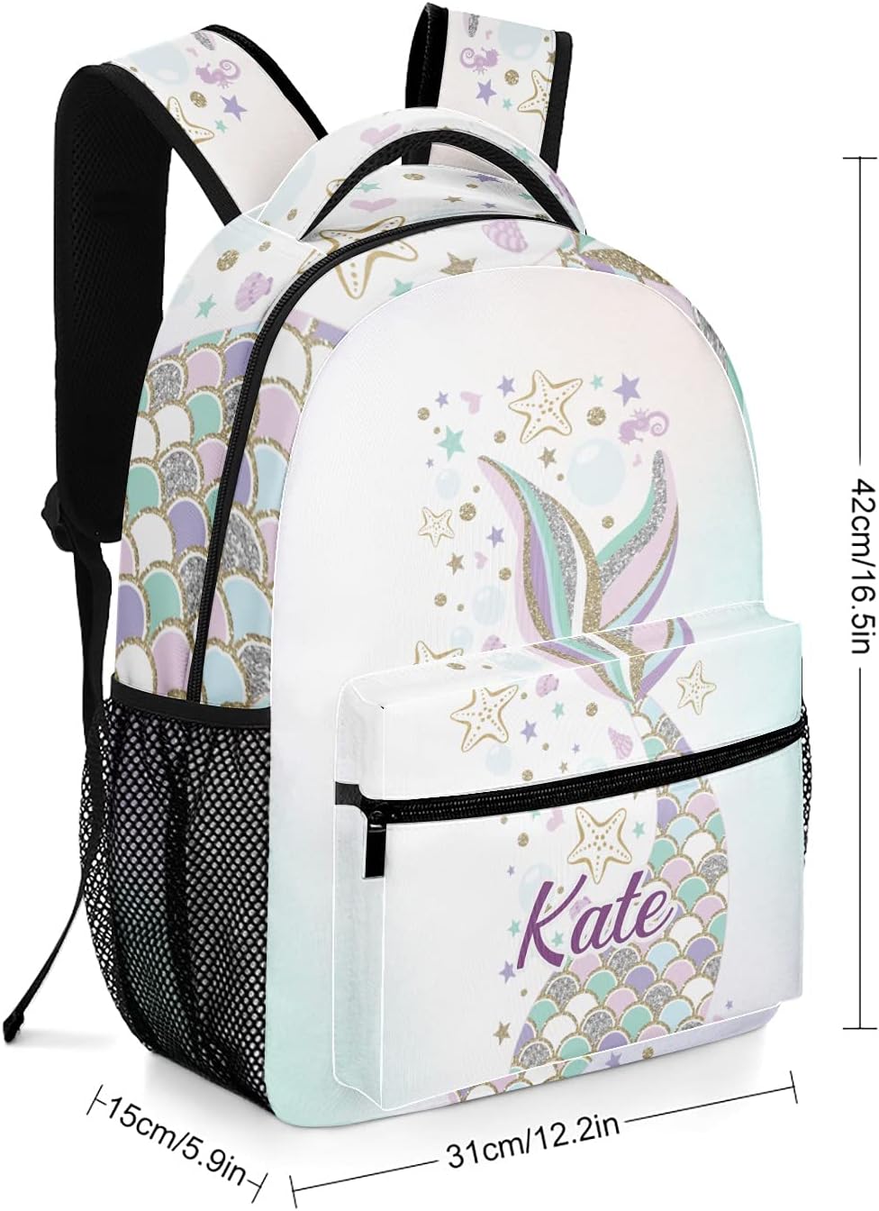 Mermaid Under the Sea Personalized Student Backpack Waterproof Schoolbag Casual Travel Daypack with Name