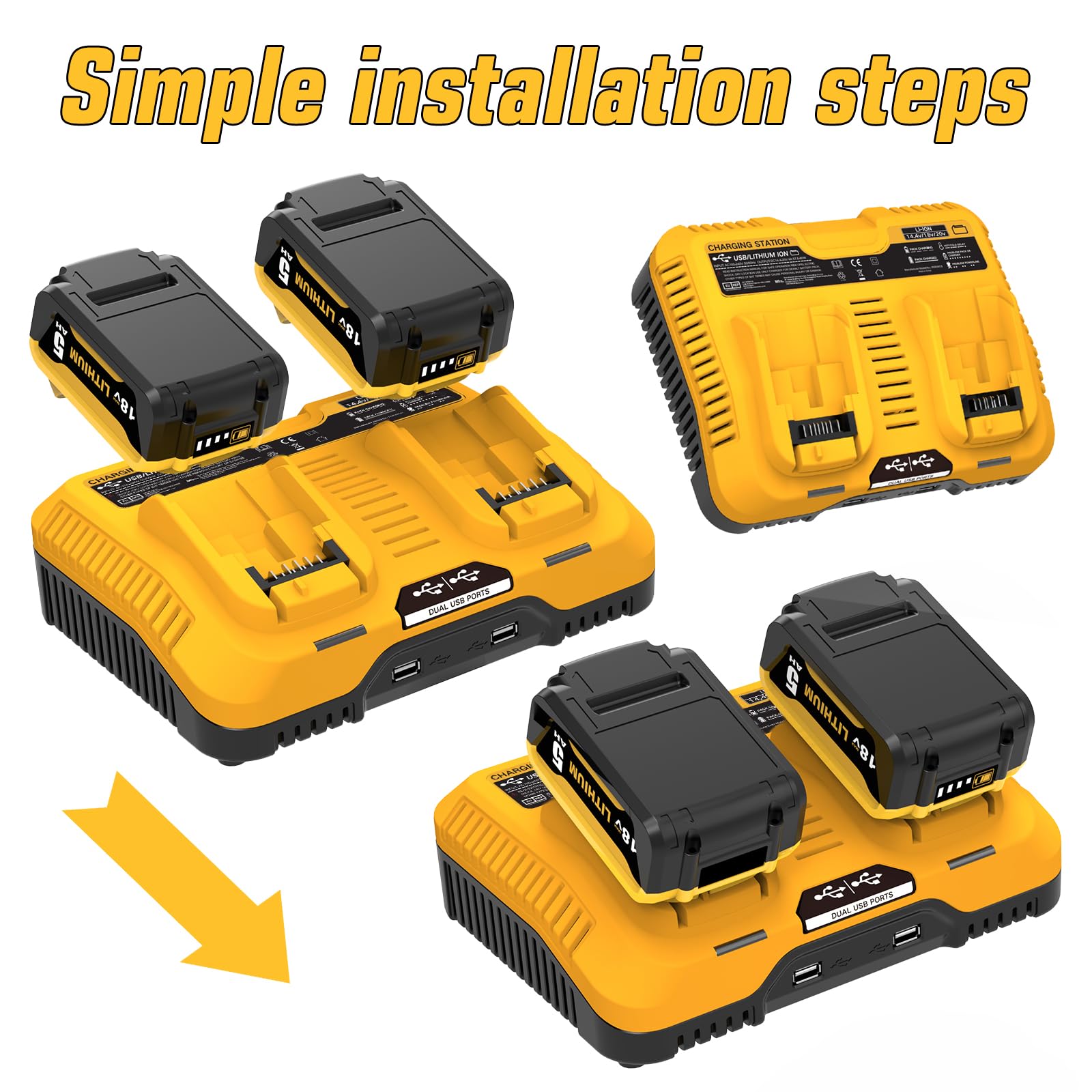 2 pezzi 5000mAh di ricambio per Dewalt batteria 18V+ 1 pezzo ricambio per Dewalt 14,4V-20V doppio caricatore DCB102