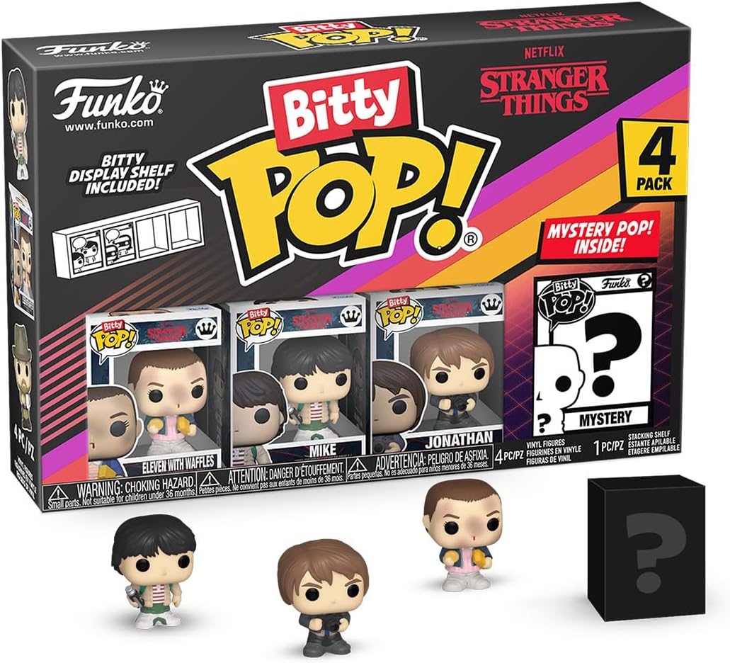 Funko Bitty POP! 4 Pack: Stranger Things - Eleven - Mike - Jonathan - Mystery Mini Figure - Styles may vary And A Surprise Mystery Mini Figure - 0.9 inch (2.2 cm) Collectable - Gift Idea