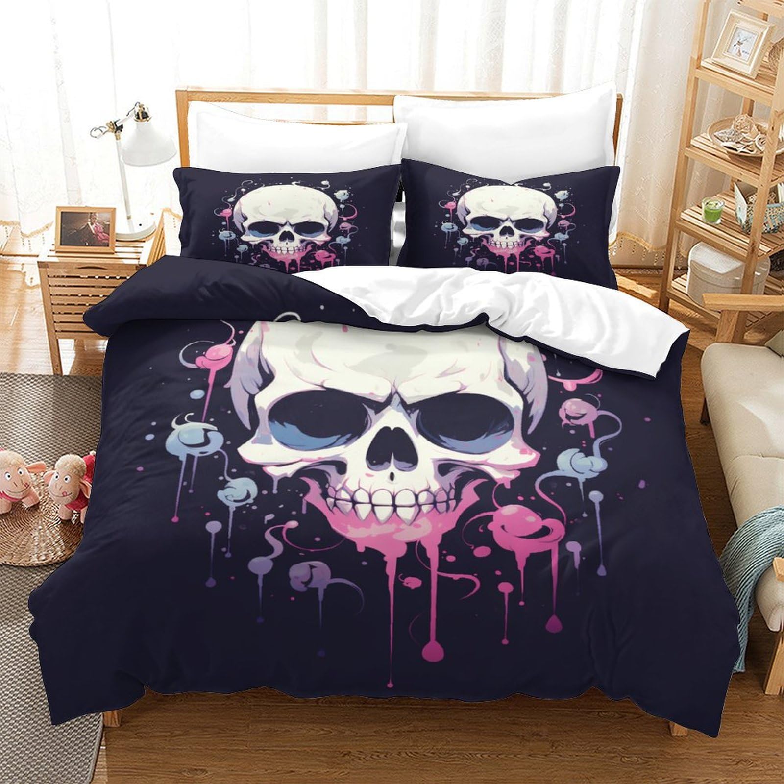 Parure de lit squelette 3D housse de couette microfibre respirante 140x200 taie d'oreiller