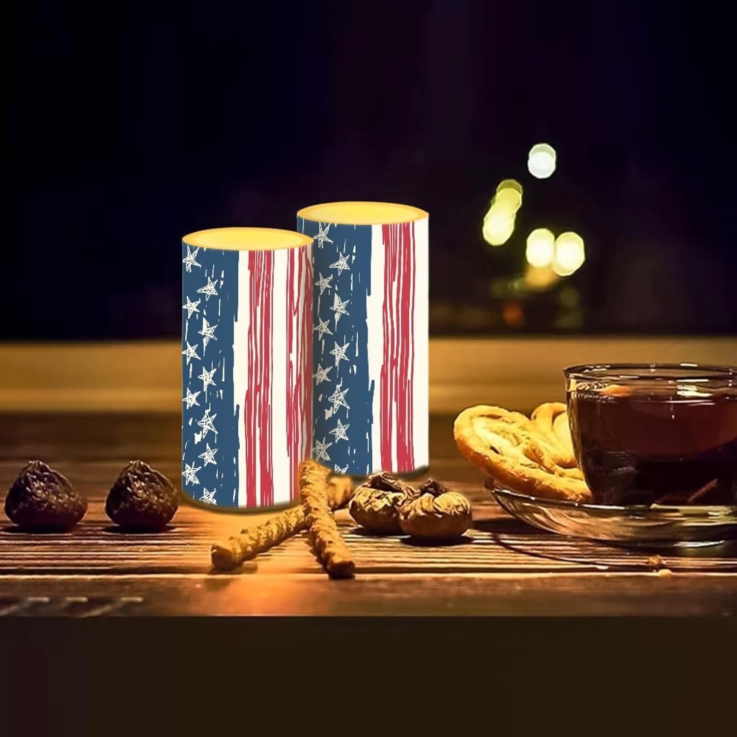 Merkmak 4th of July Flamless Candles Flickering LED Battery Operated Elictric Pillar Candles with Timer and Remote for Independence Day Patriotic Decorations, Painting Style American Flag