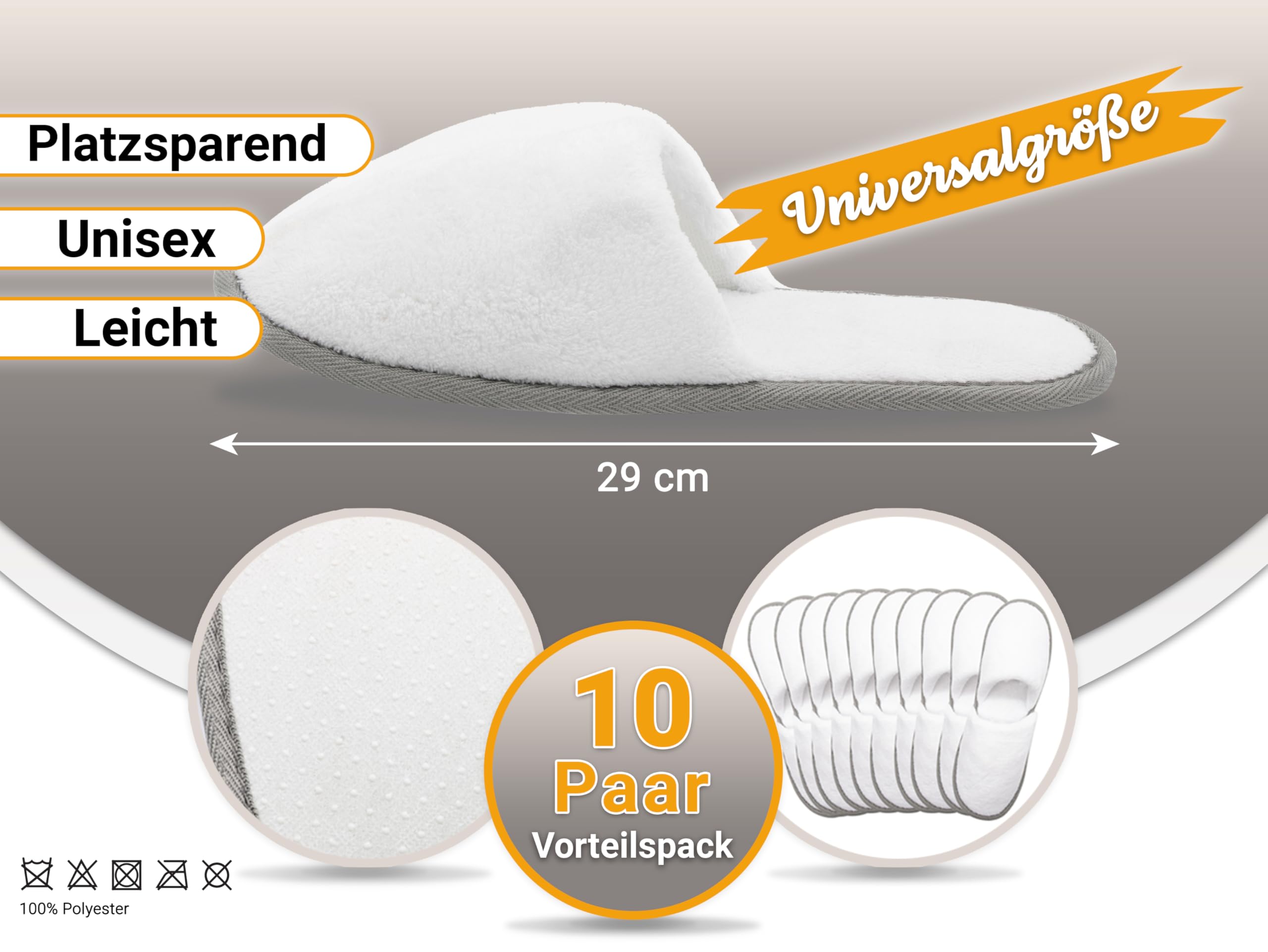ZOLLNER Einwegslipper in weiß mit grauem Rand - Frottierslipper für Reise, Spa und Zuhause - rutschhemmende Noppensohle - geschlossene Spitze - Einheitsgröße - Hotelqualität, 506